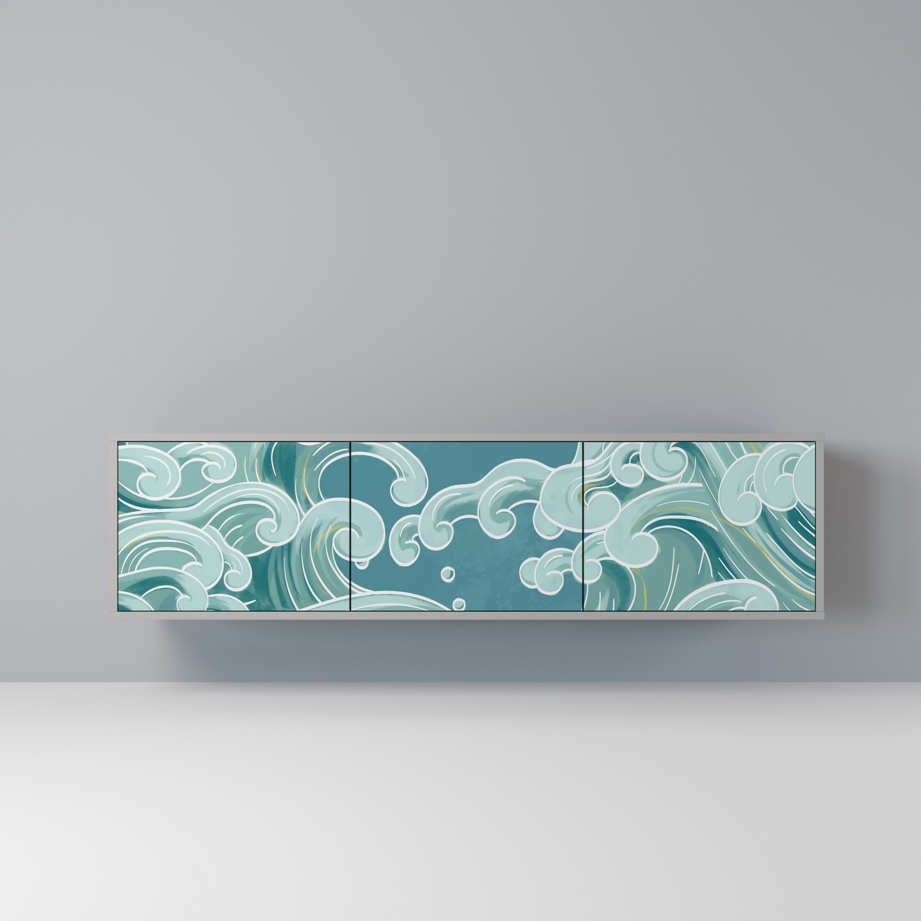 Meuble TV 3 portes ASIAN SWAY finition grise