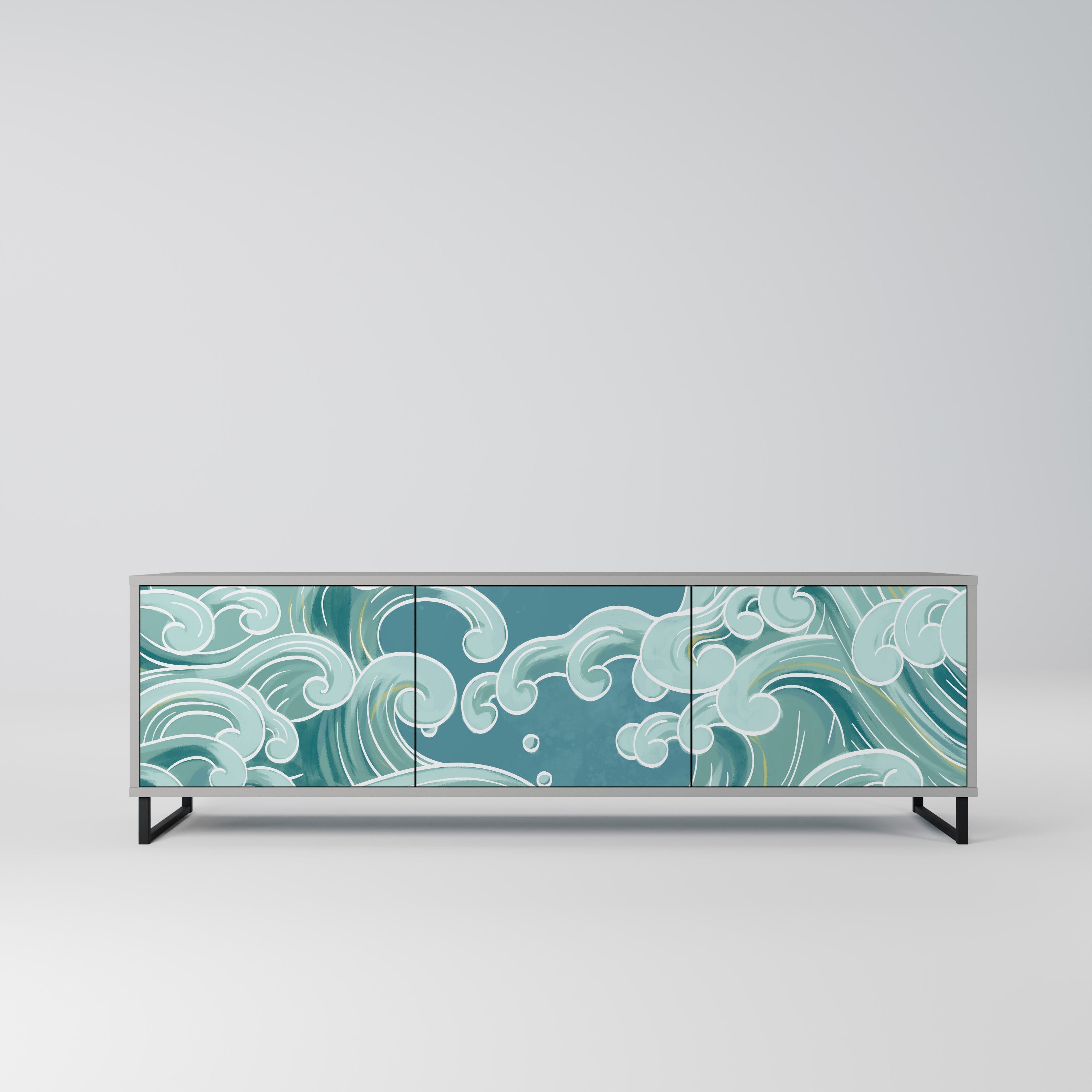 Meuble TV 3 portes ASIAN SWAY finition grise