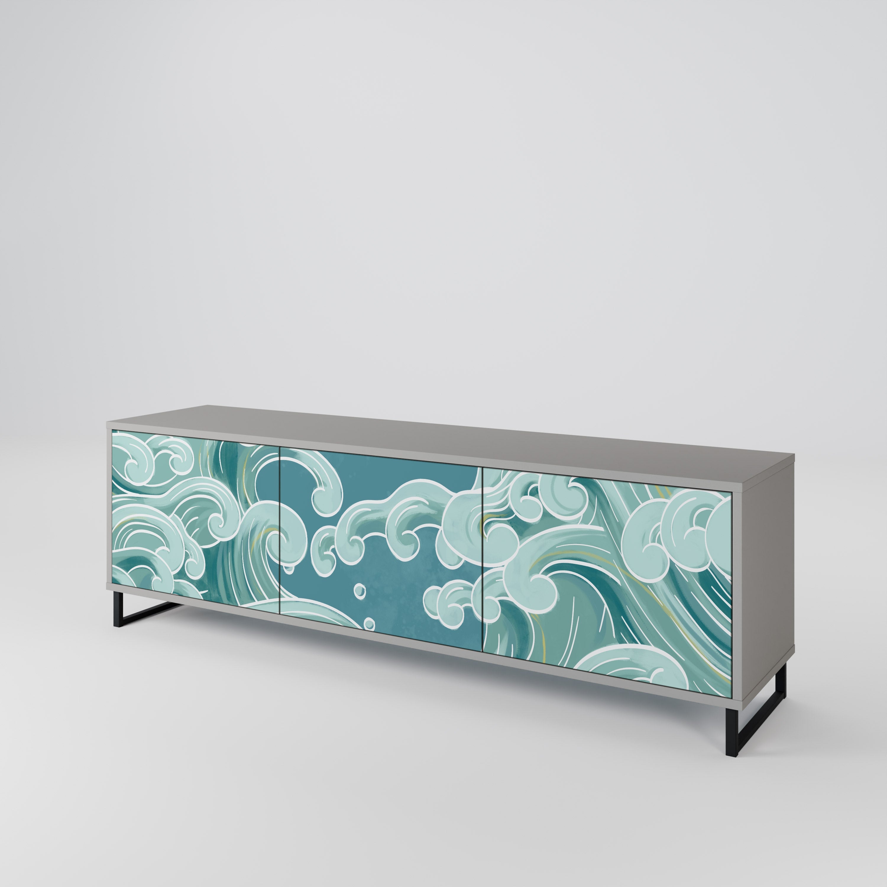 ASIAN SWAY 3-Door TV Stand in Grey Finish