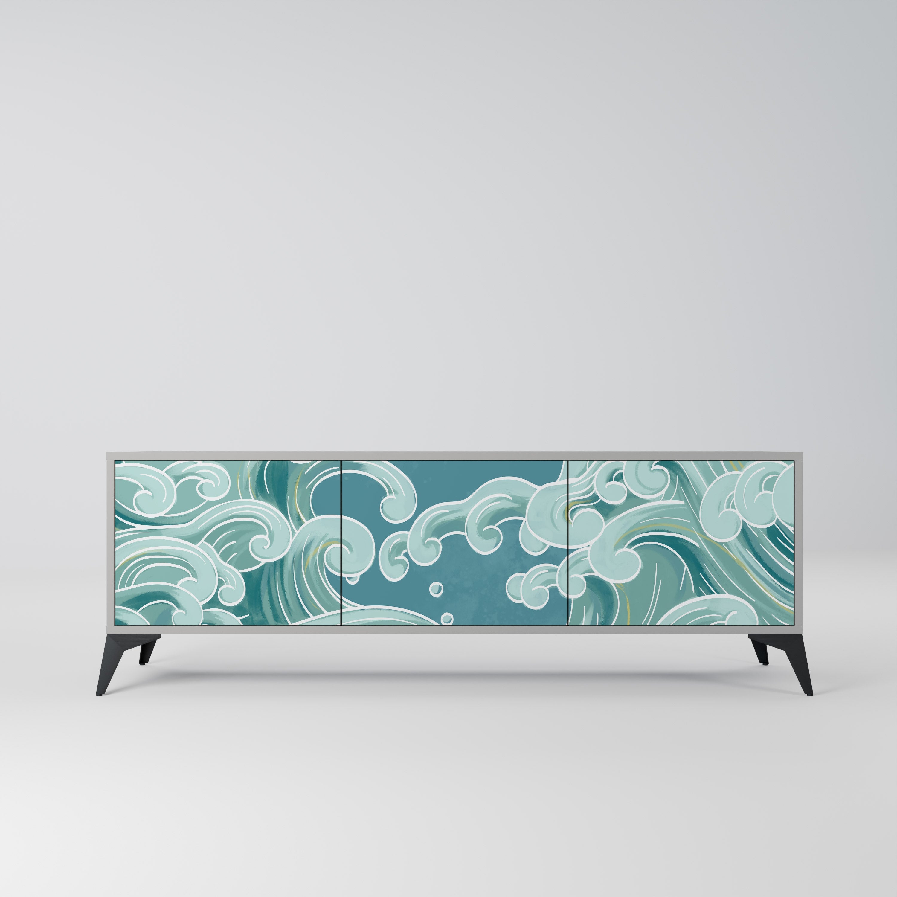 Meuble TV 3 portes ASIAN SWAY finition grise