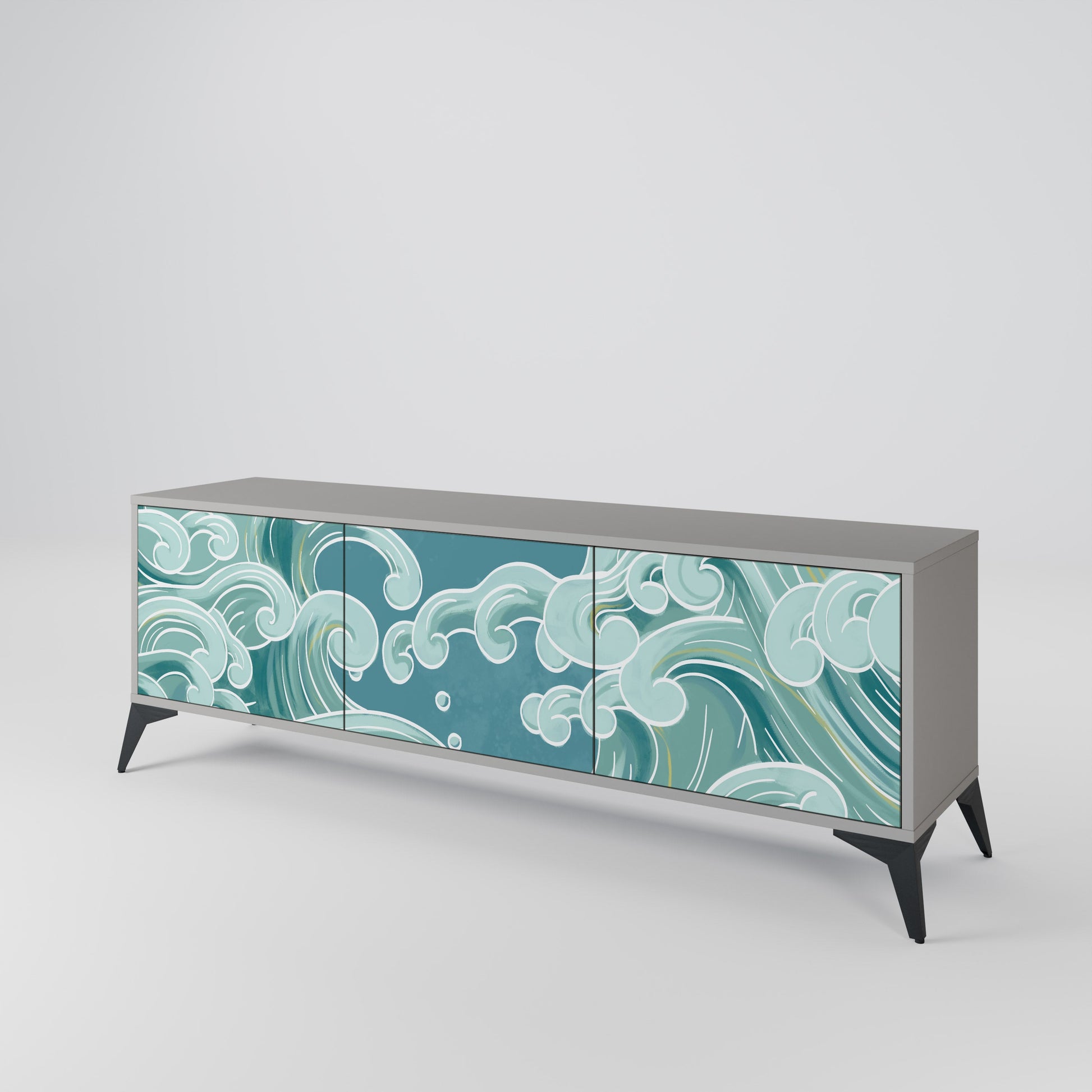 Meuble TV 3 portes ASIAN SWAY finition grise