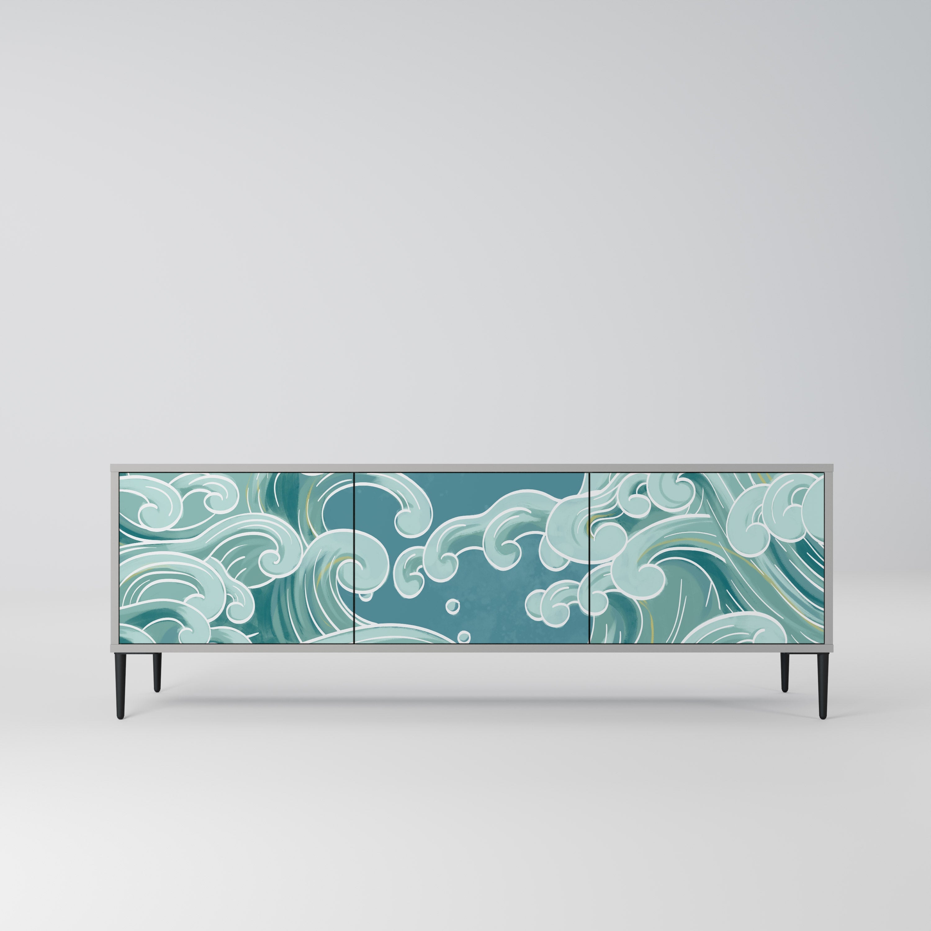 Meuble TV 3 portes ASIAN SWAY finition grise