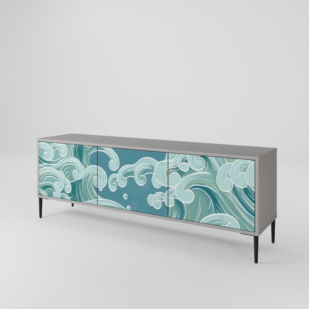 Meuble TV 3 portes ASIAN SWAY finition grise
