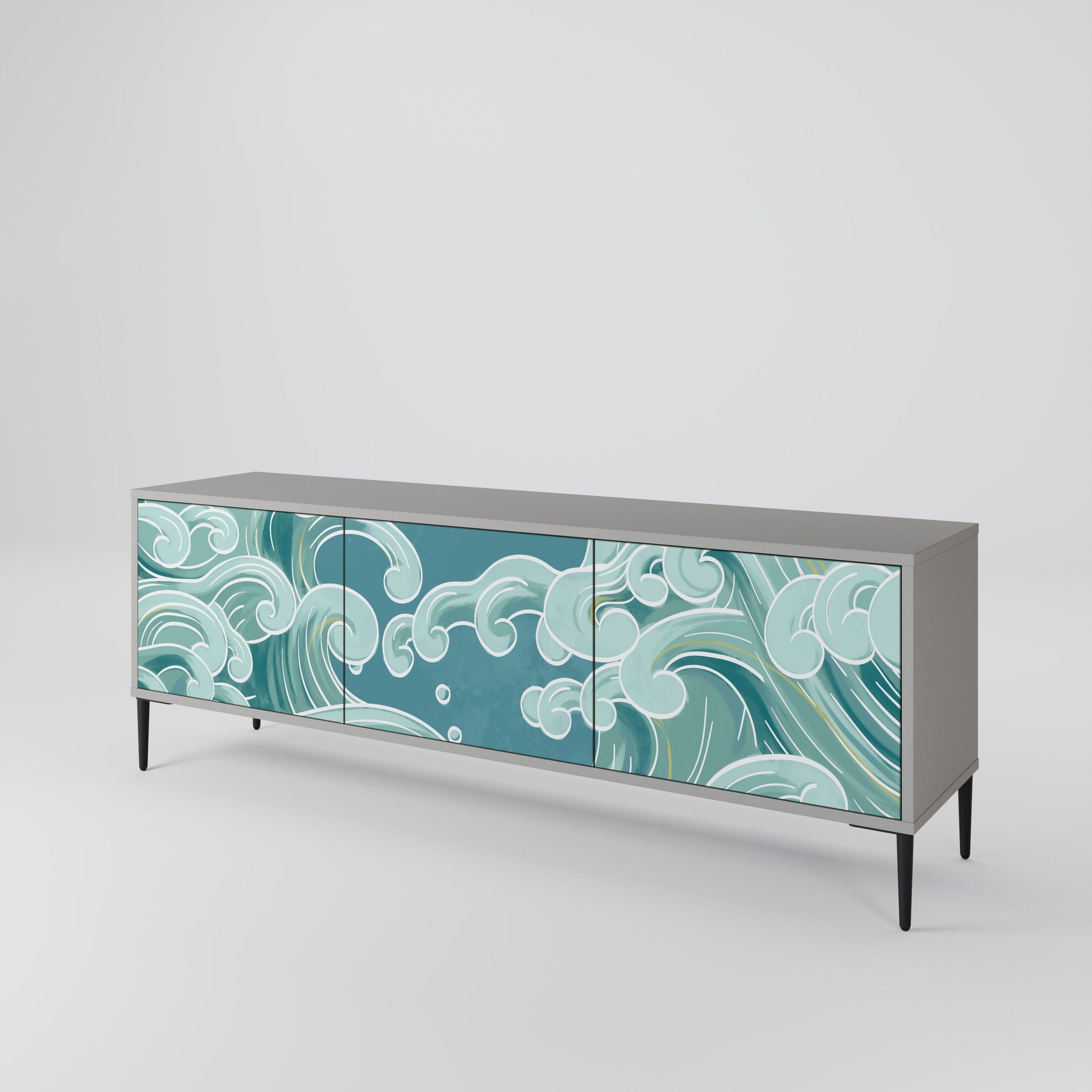 Meuble TV 3 portes ASIAN SWAY finition grise