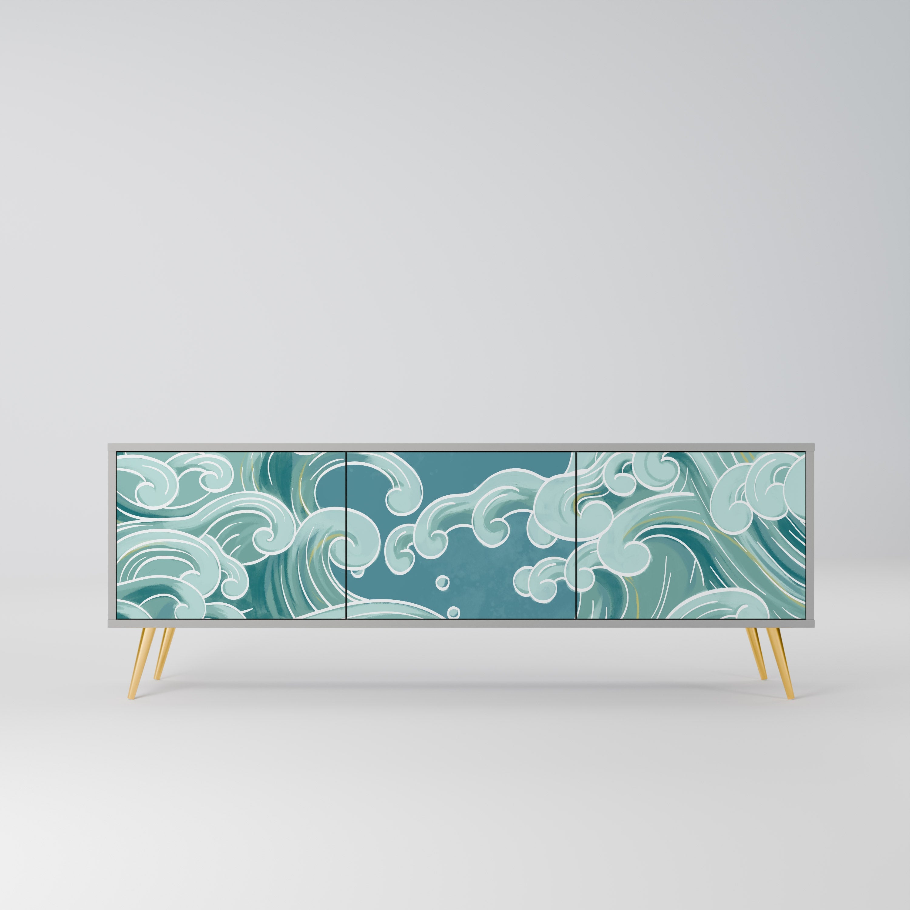 Meuble TV 3 portes ASIAN SWAY finition grise