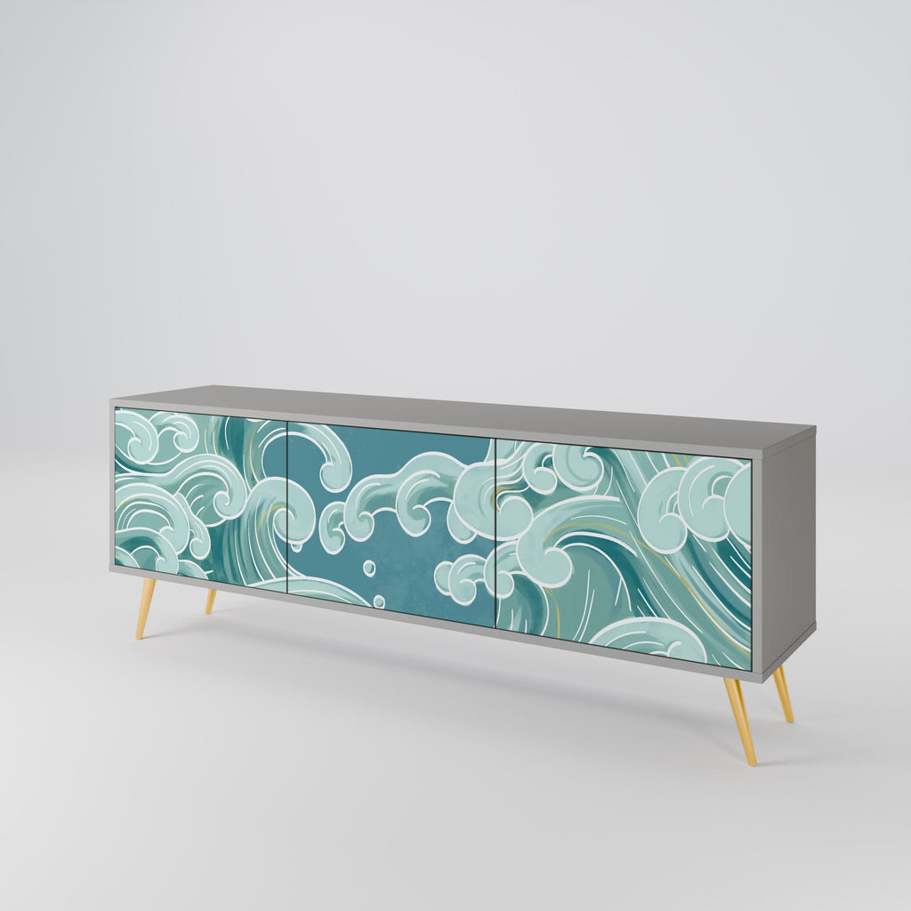 Meuble TV 3 portes ASIAN SWAY finition grise