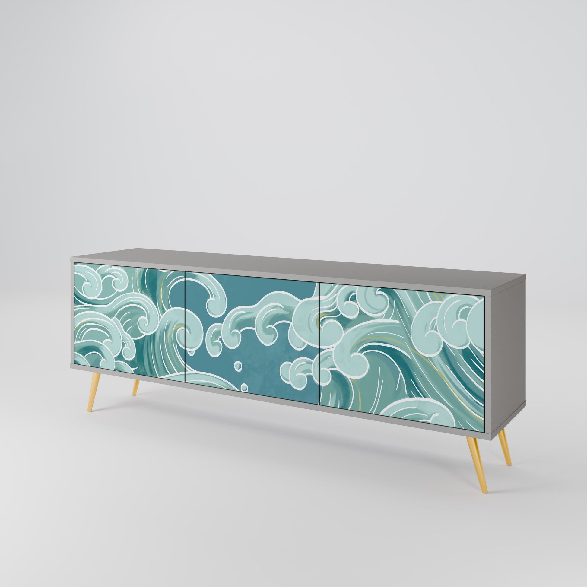 Meuble TV 3 portes ASIAN SWAY finition grise