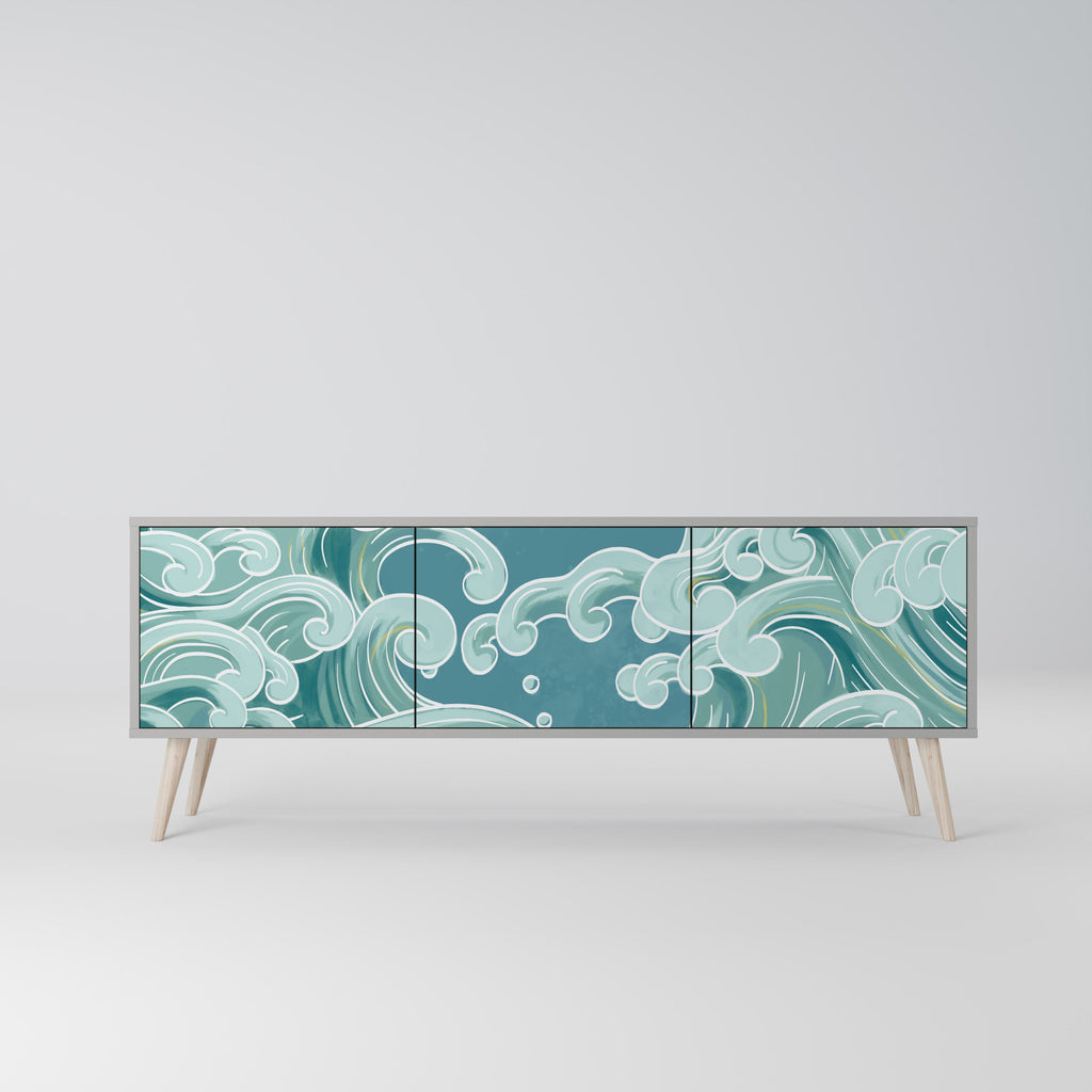 Meuble TV 3 portes ASIAN SWAY finition grise