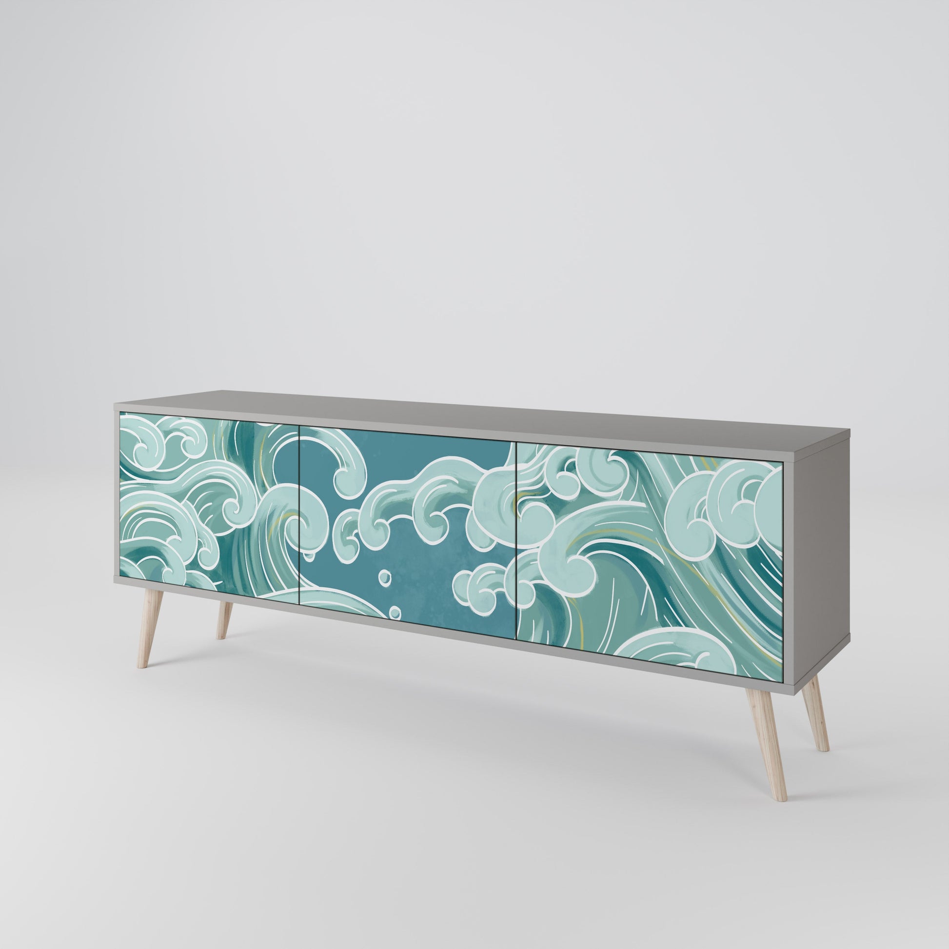 Meuble TV 3 portes ASIAN SWAY finition grise