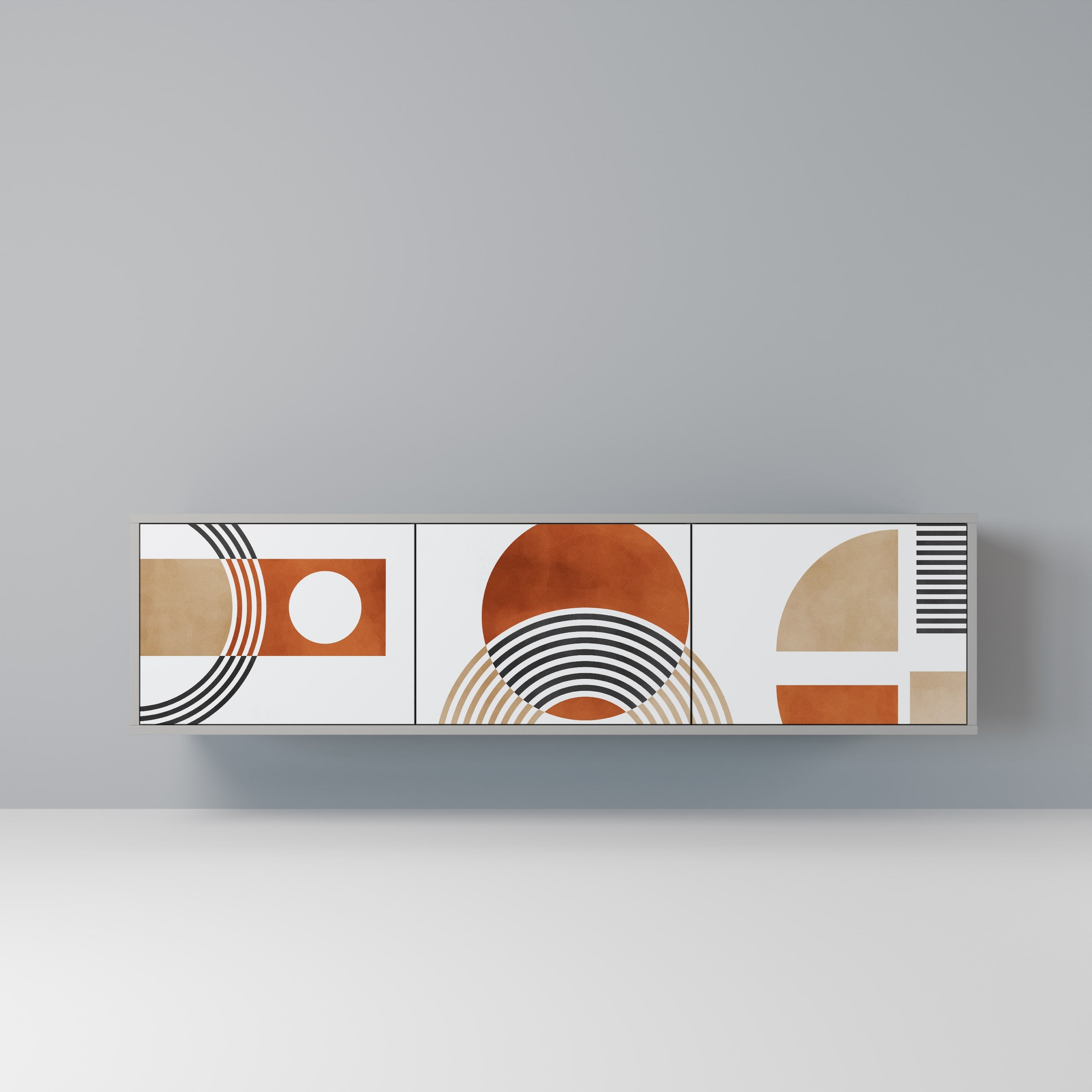 Meuble TV 3 portes CIRCLE RHYTM finition grise