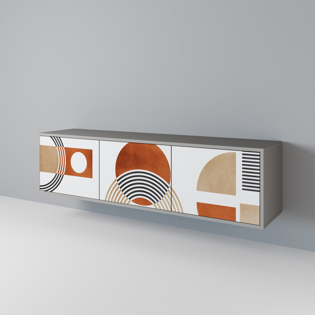 Meuble TV 3 portes CIRCLE RHYTM finition grise