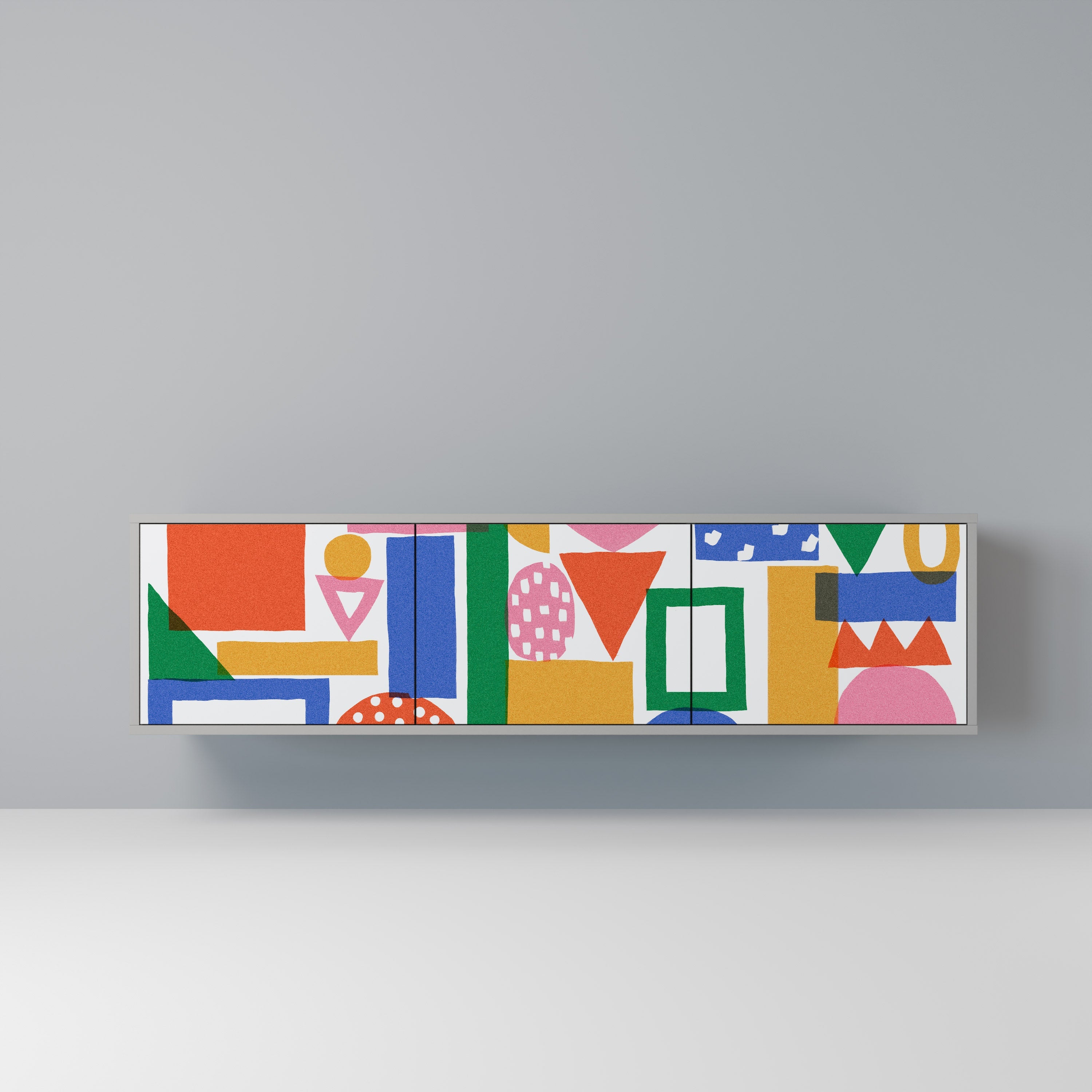 Meuble TV 3 portes GEOMETRIC GLIMMER en finition grise