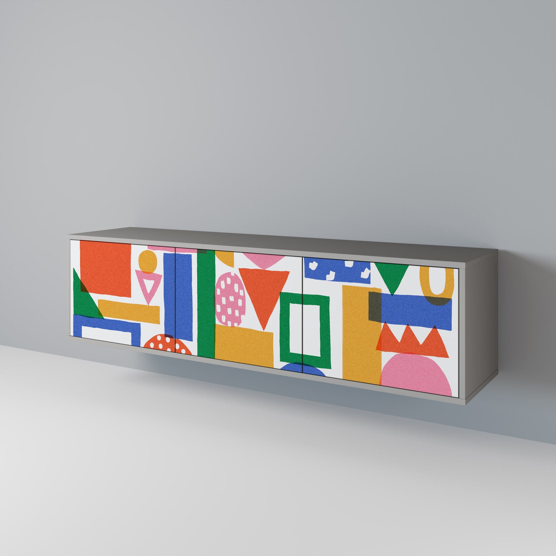 Meuble TV 3 portes GEOMETRIC GLIMMER en finition grise