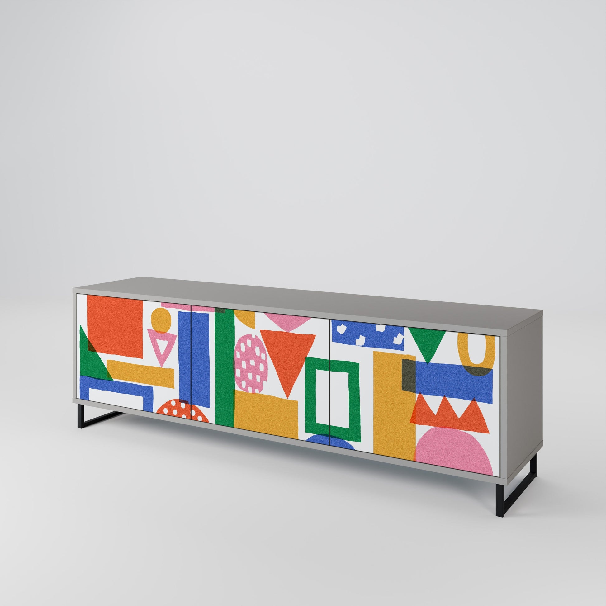Meuble TV 3 portes GEOMETRIC GLIMMER en finition grise