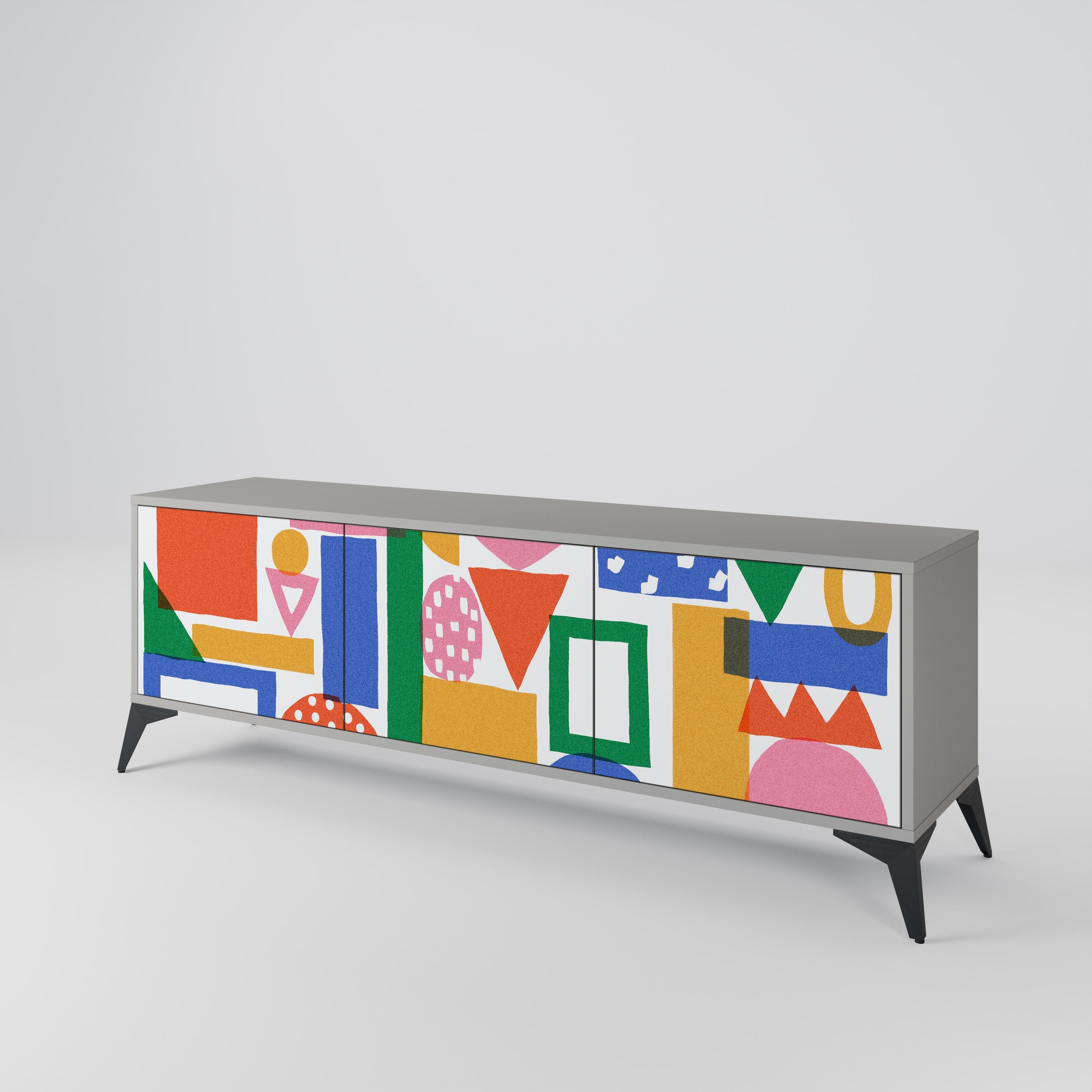 GEOMETRIC GLIMMER 3-Door TV Stand in Grey Finish