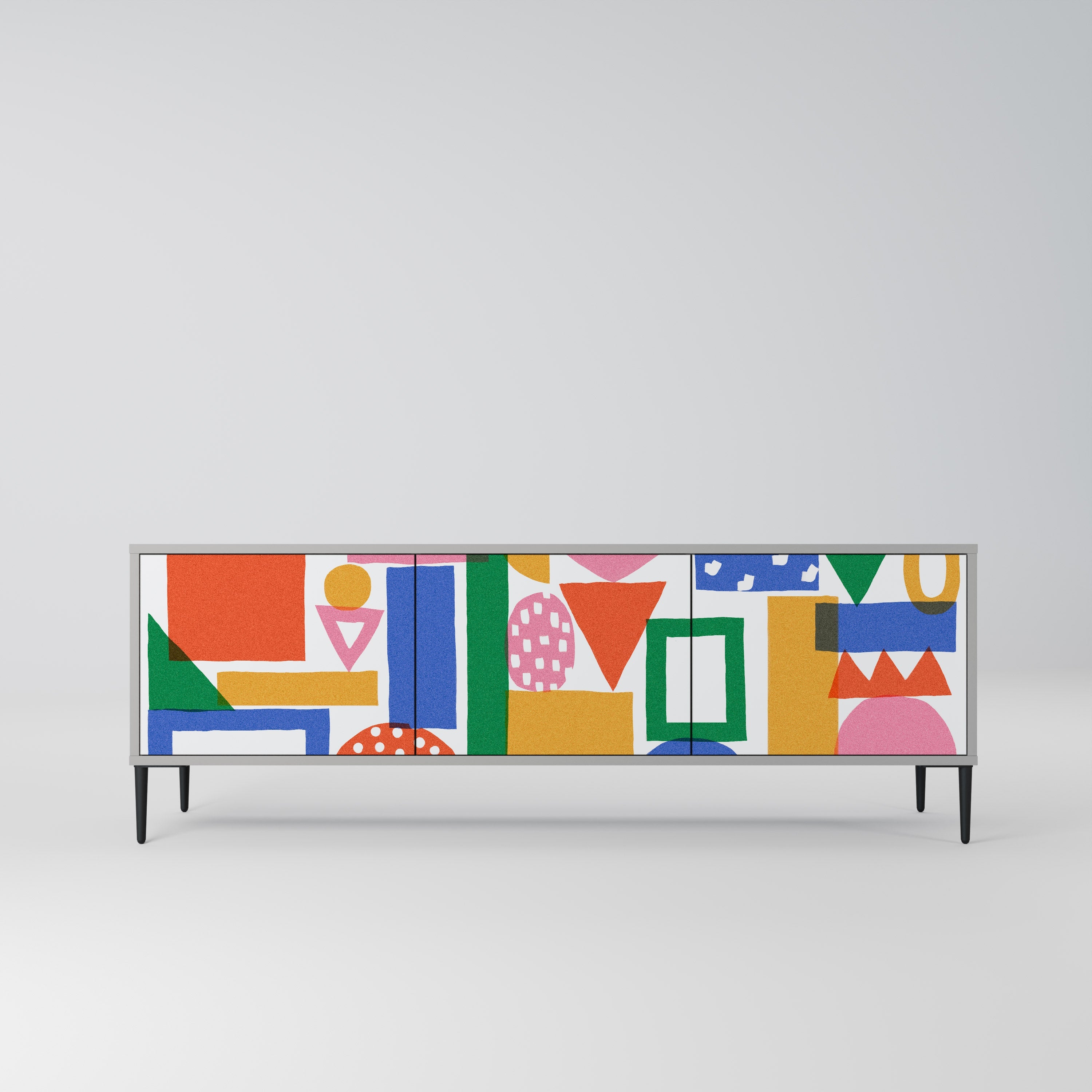 Meuble TV 3 portes GEOMETRIC GLIMMER en finition grise