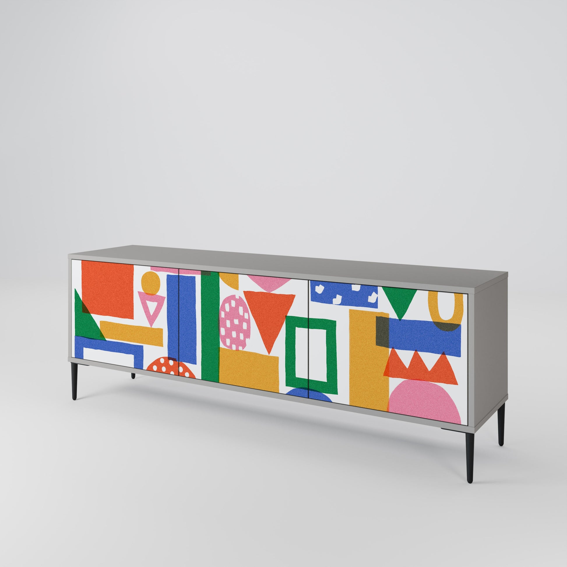 Meuble TV 3 portes GEOMETRIC GLIMMER en finition grise