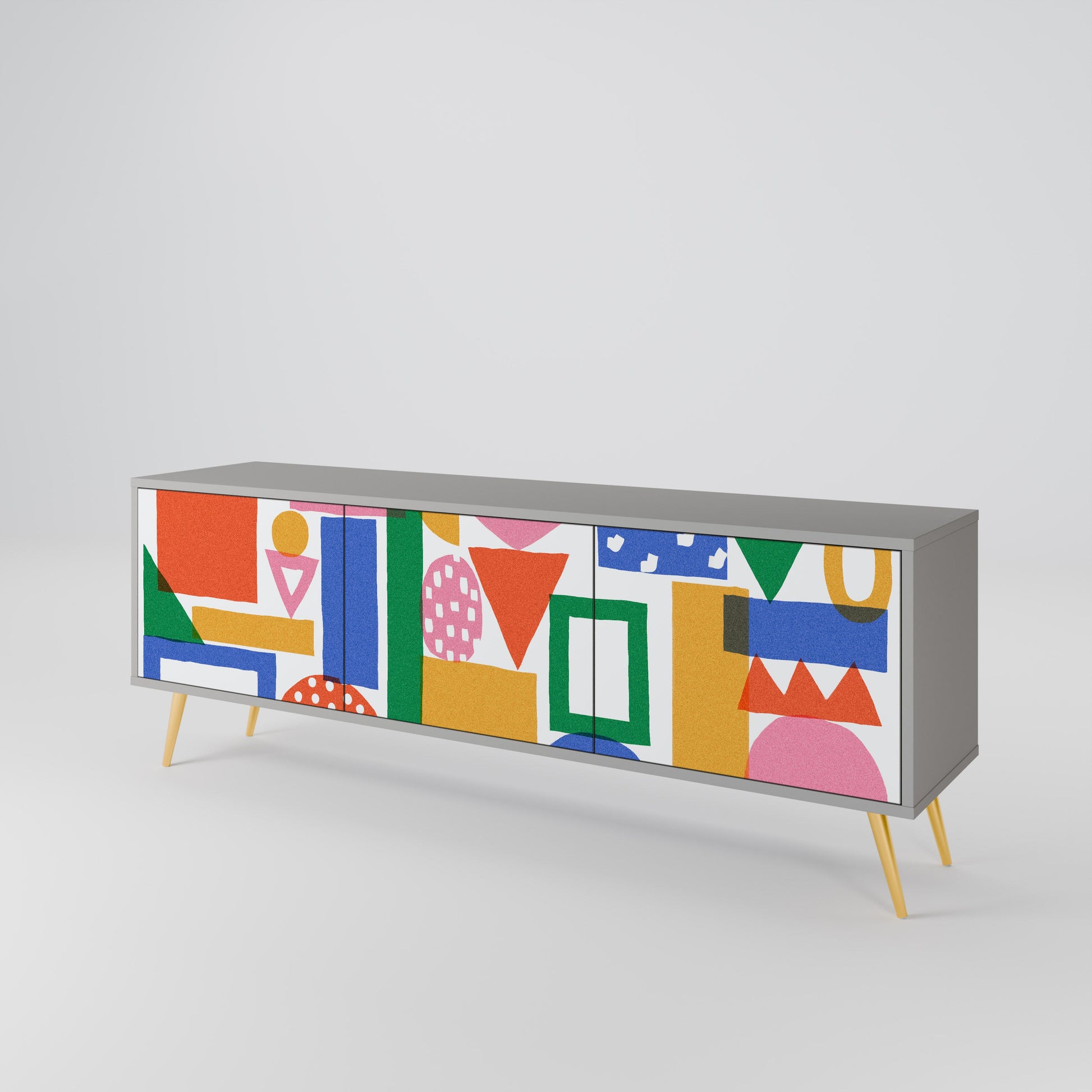 Meuble TV 3 portes GEOMETRIC GLIMMER en finition grise