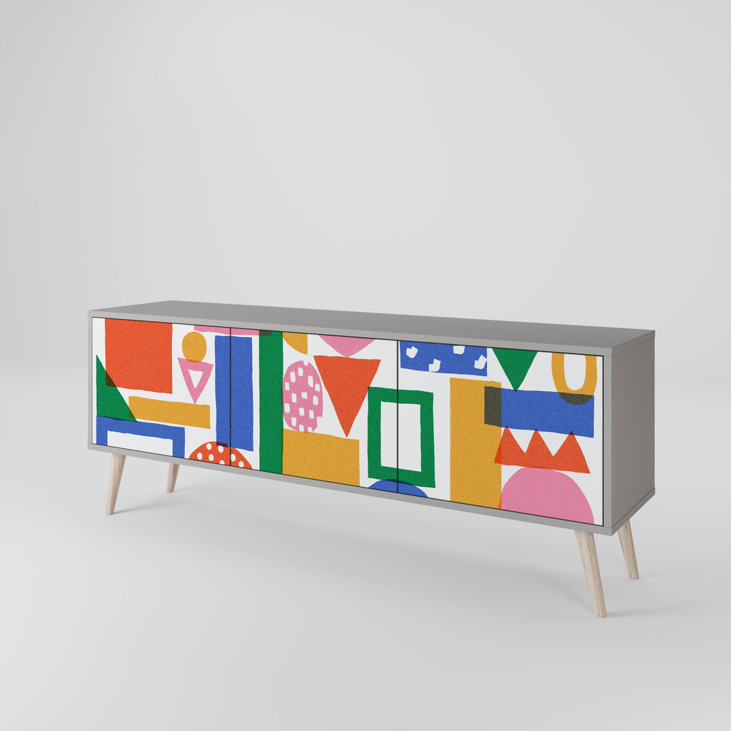 Meuble TV 3 portes GEOMETRIC GLIMMER en finition grise