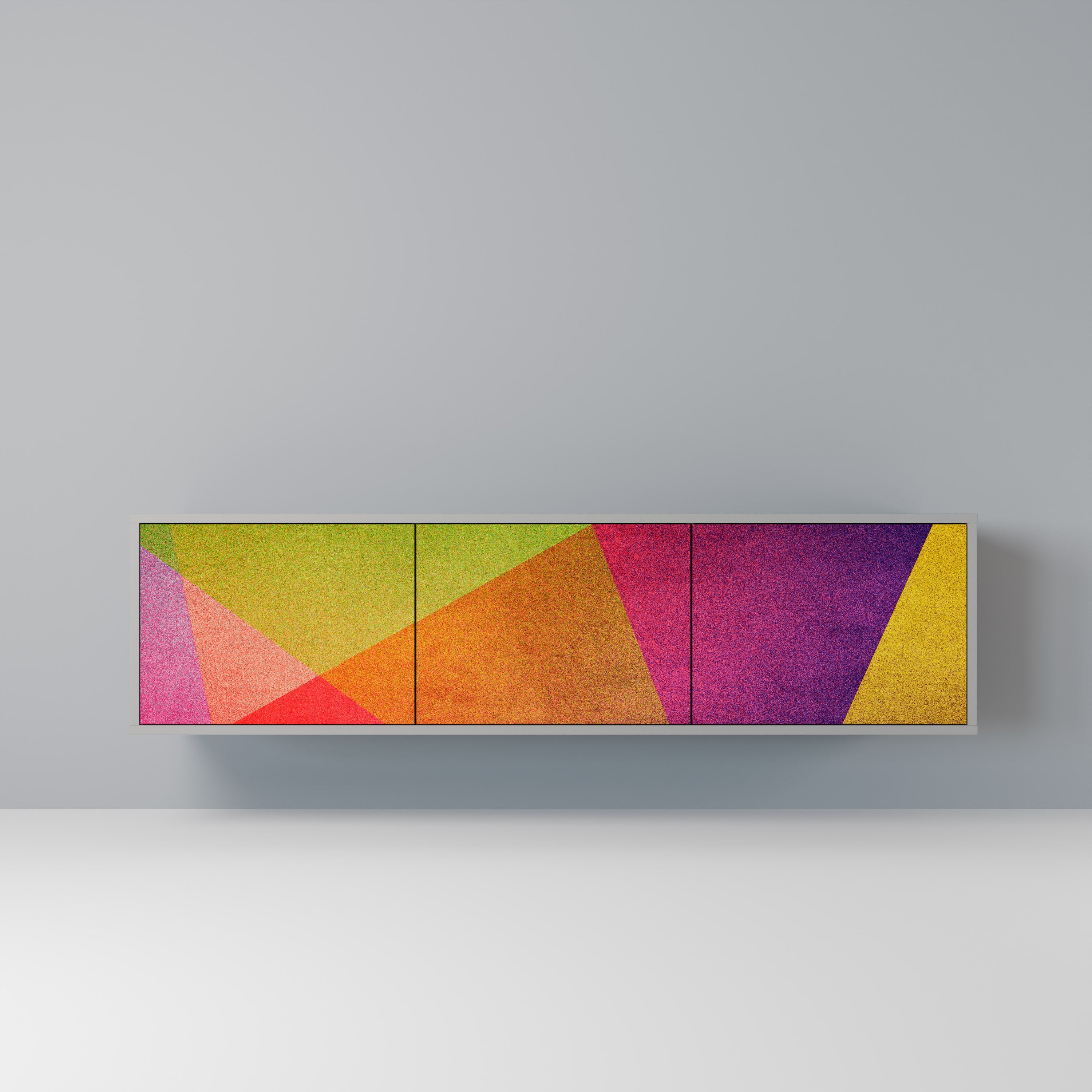 Meuble TV 3 portes VIVID GEOMETRY, finition grise