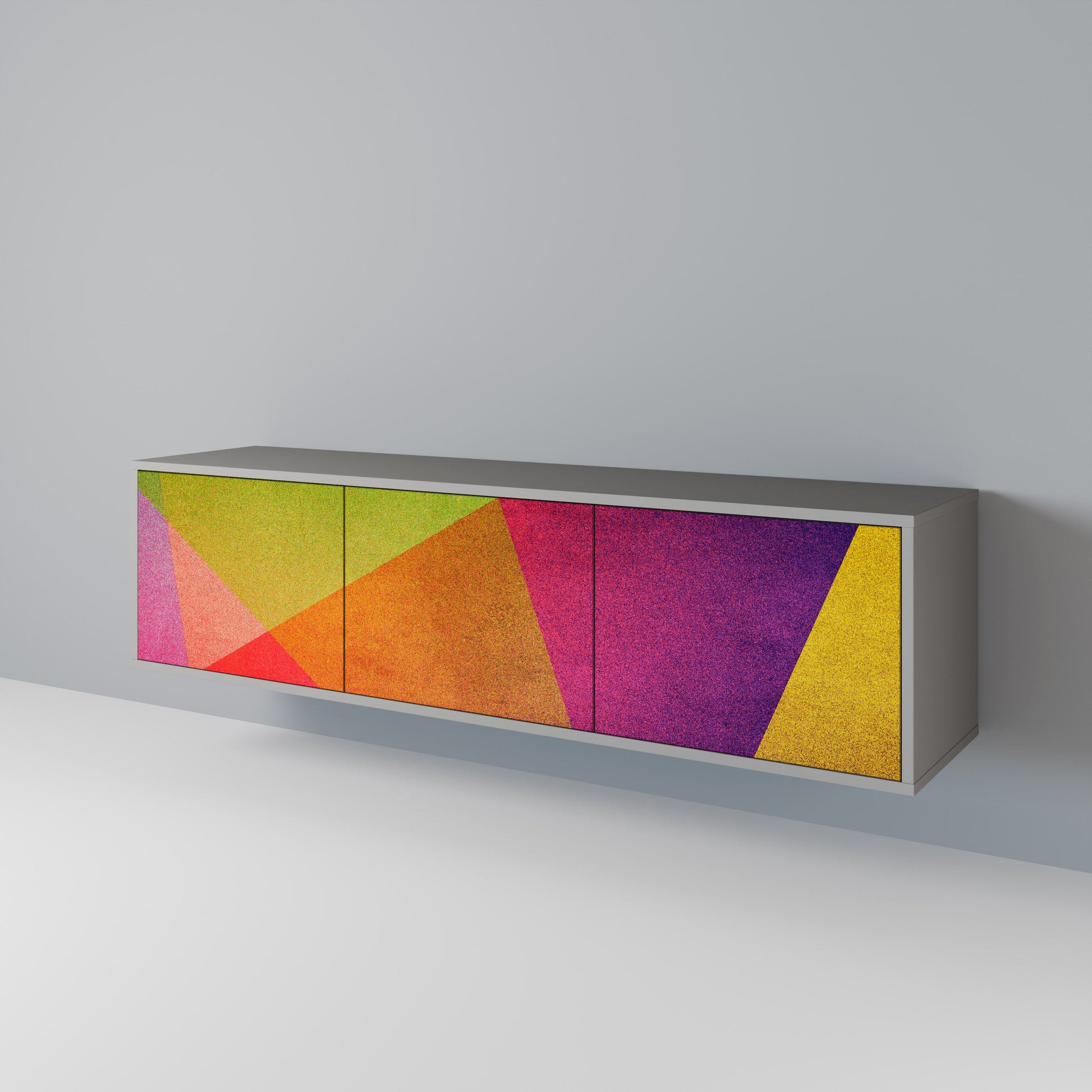 Meuble TV 3 portes VIVID GEOMETRY, finition grise