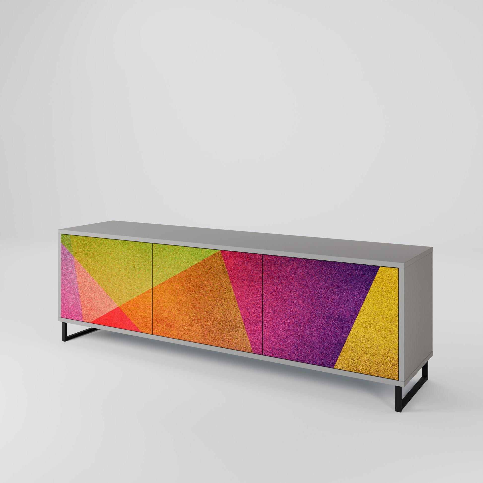 Meuble TV 3 portes VIVID GEOMETRY, finition grise