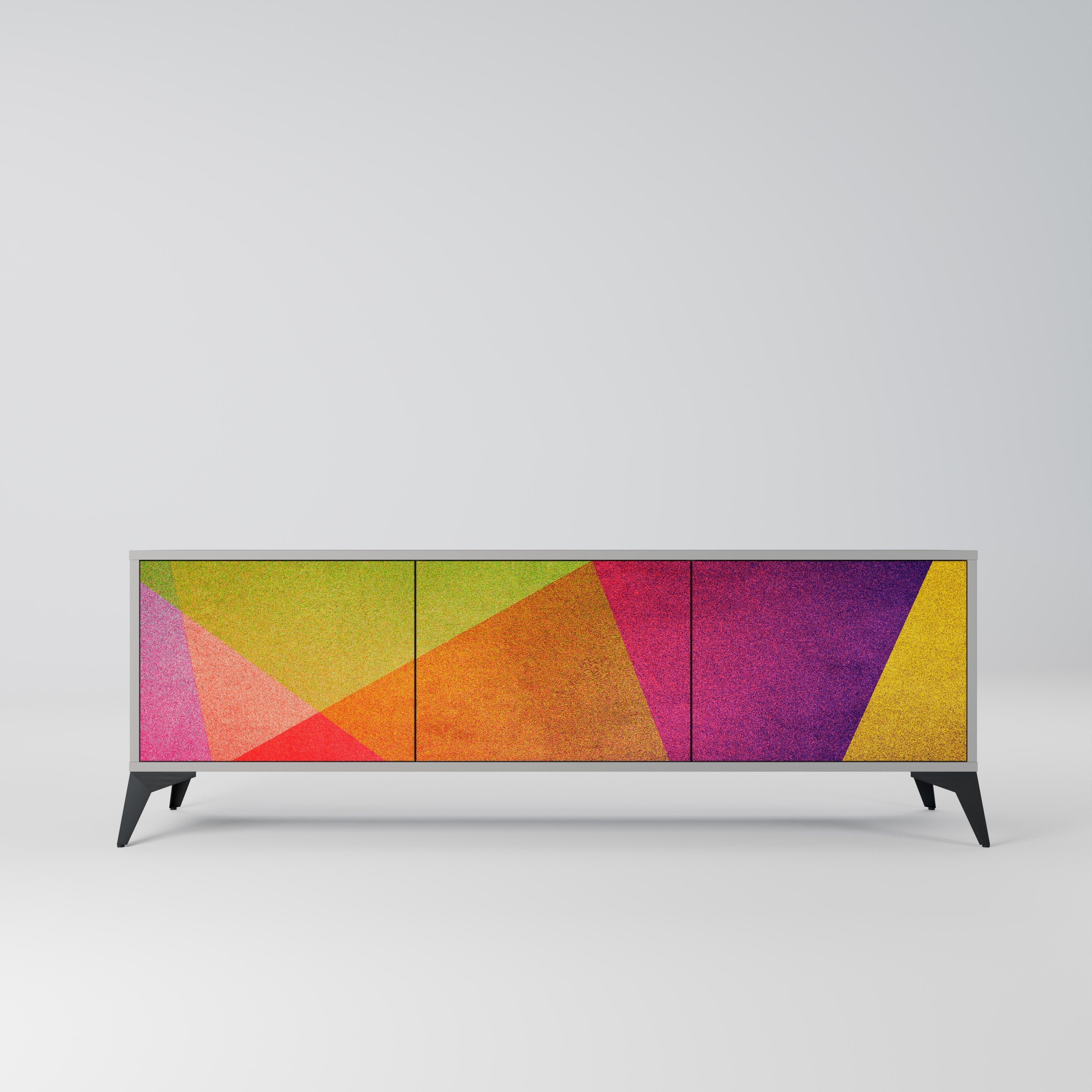 Meuble TV 3 portes VIVID GEOMETRY, finition grise