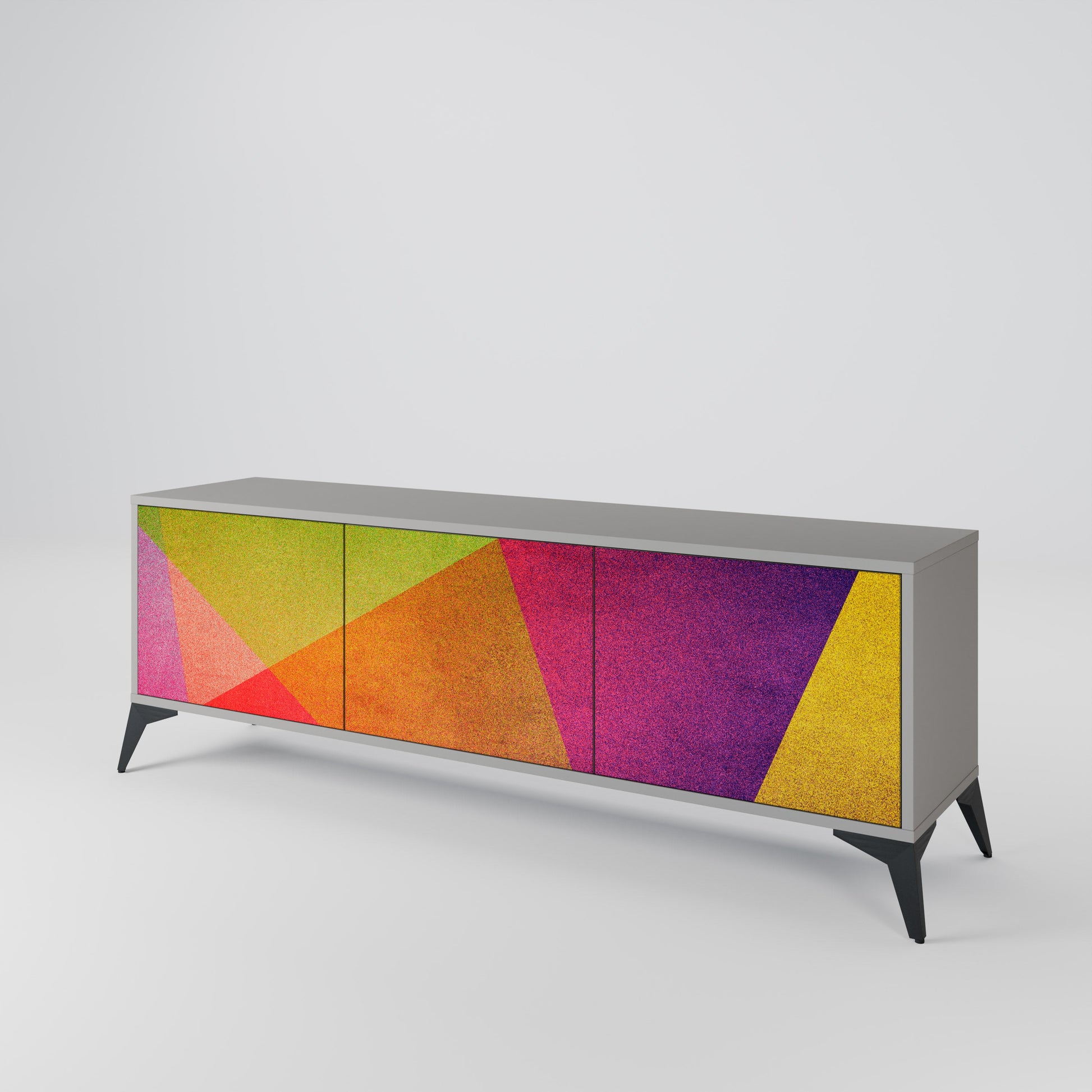 Meuble TV 3 portes VIVID GEOMETRY, finition grise