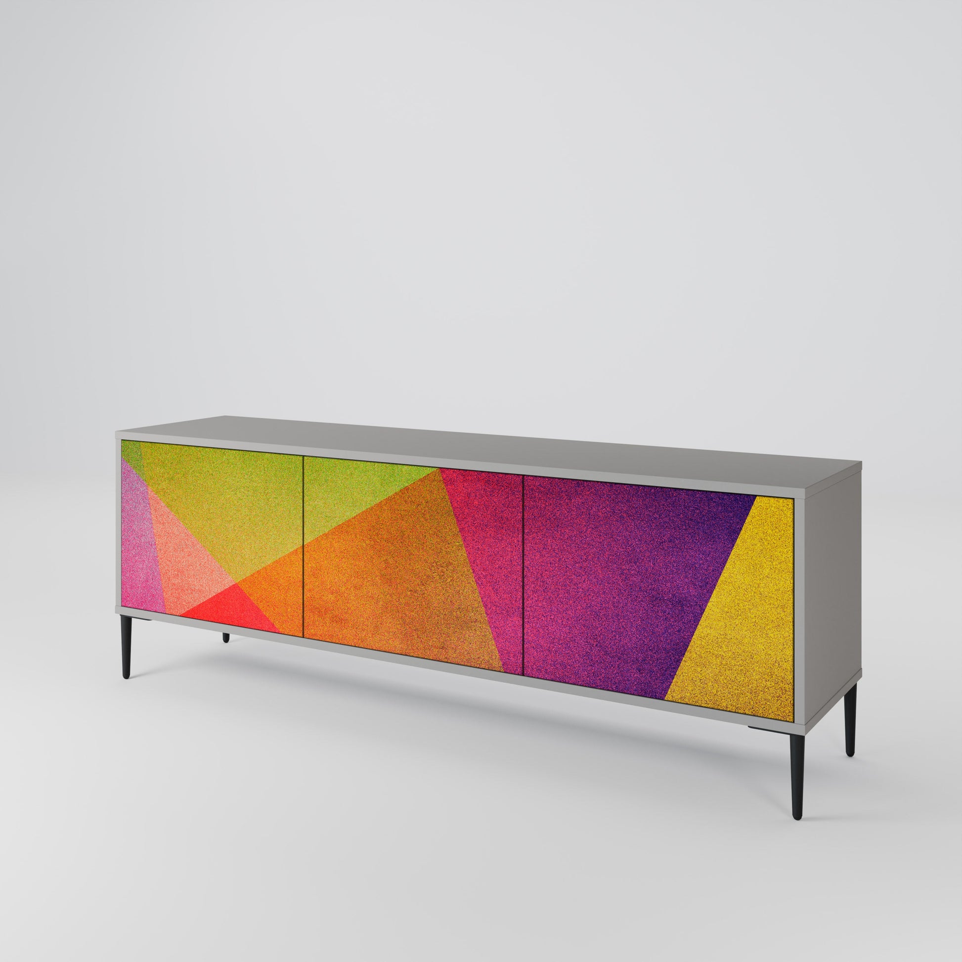 Meuble TV 3 portes VIVID GEOMETRY, finition grise