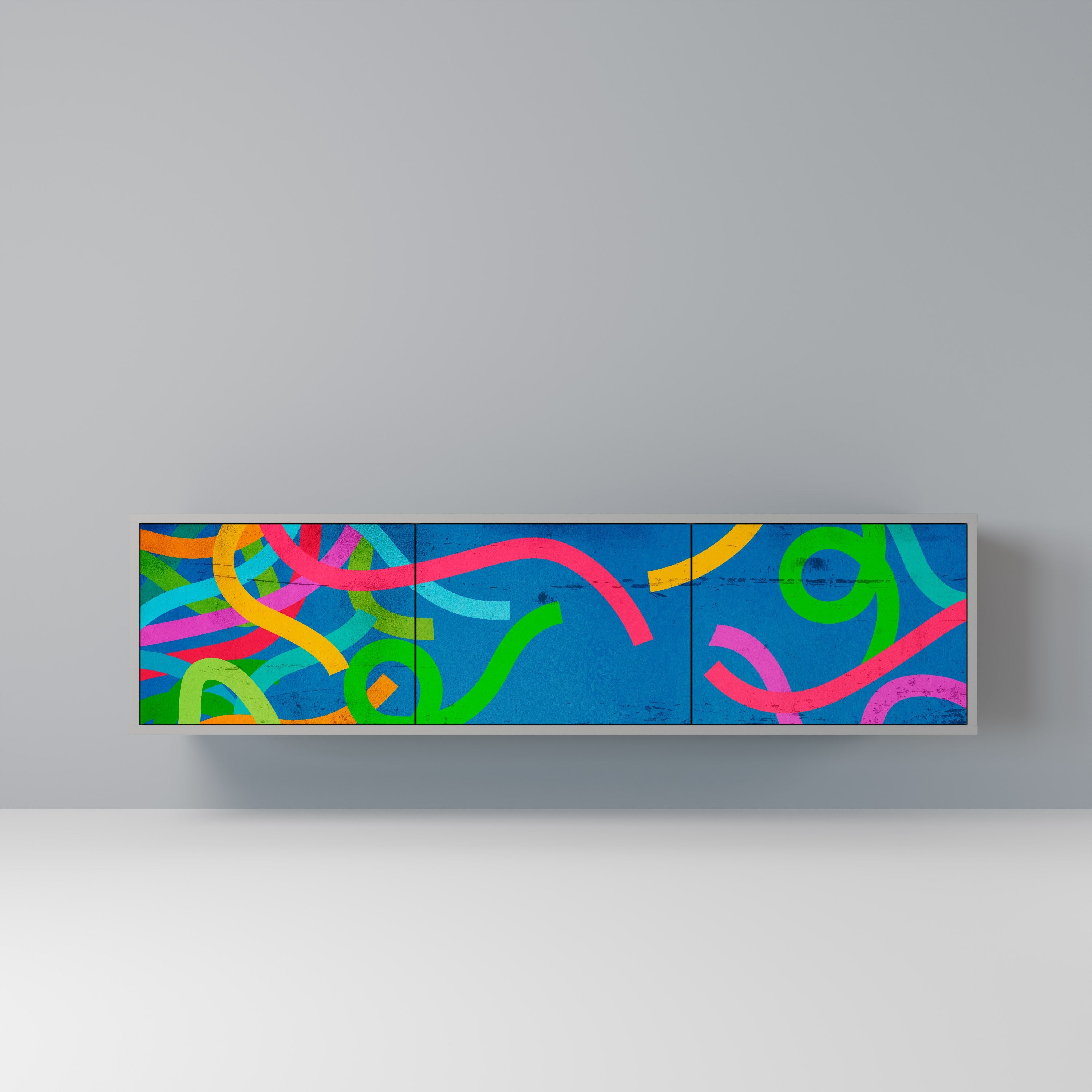 Meuble TV 3 portes STREAMER TANGLE, finition grise