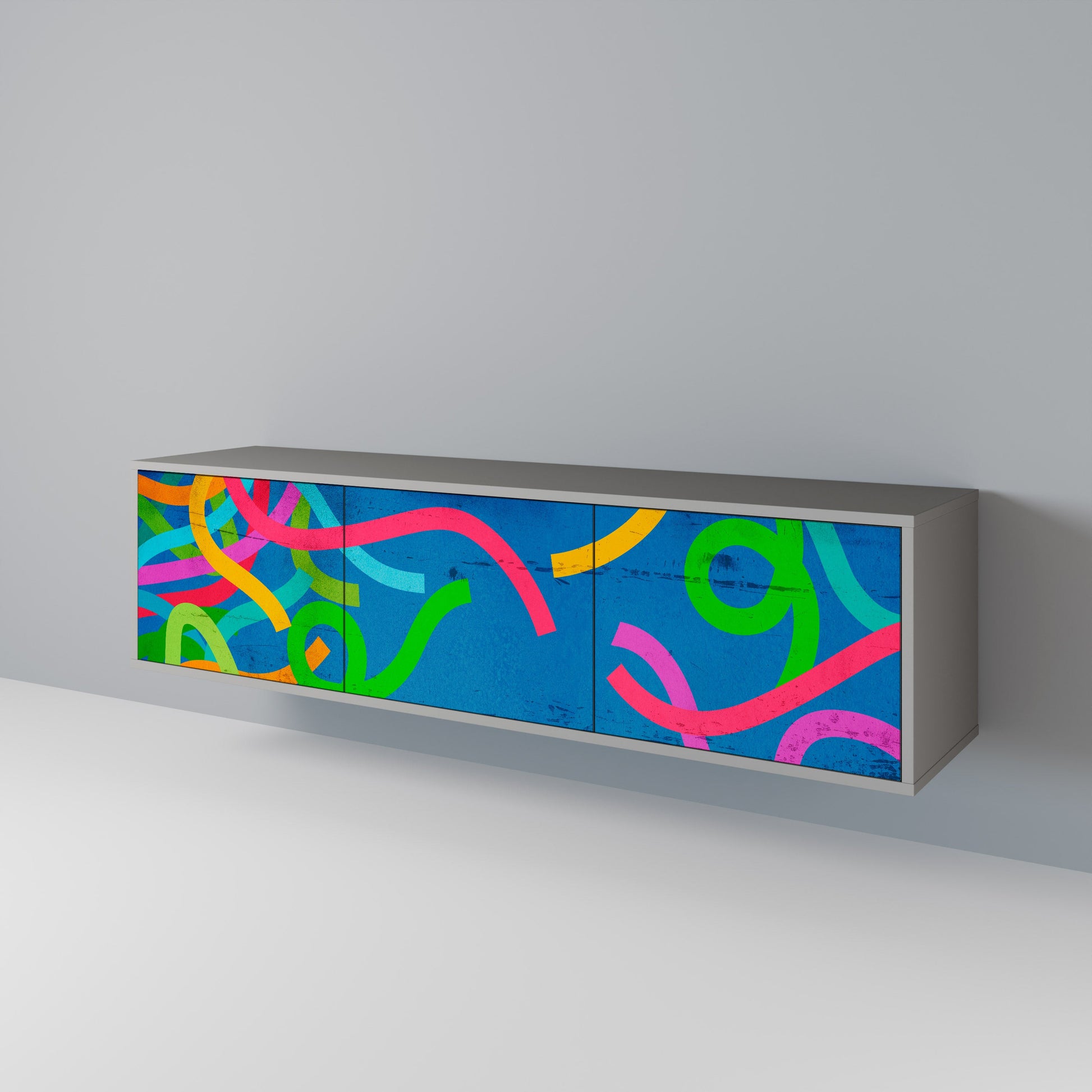 Meuble TV 3 portes STREAMER TANGLE, finition grise