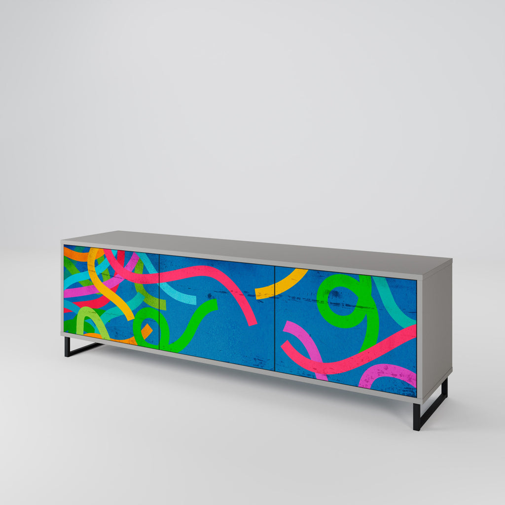 Meuble TV 3 portes STREAMER TANGLE, finition grise