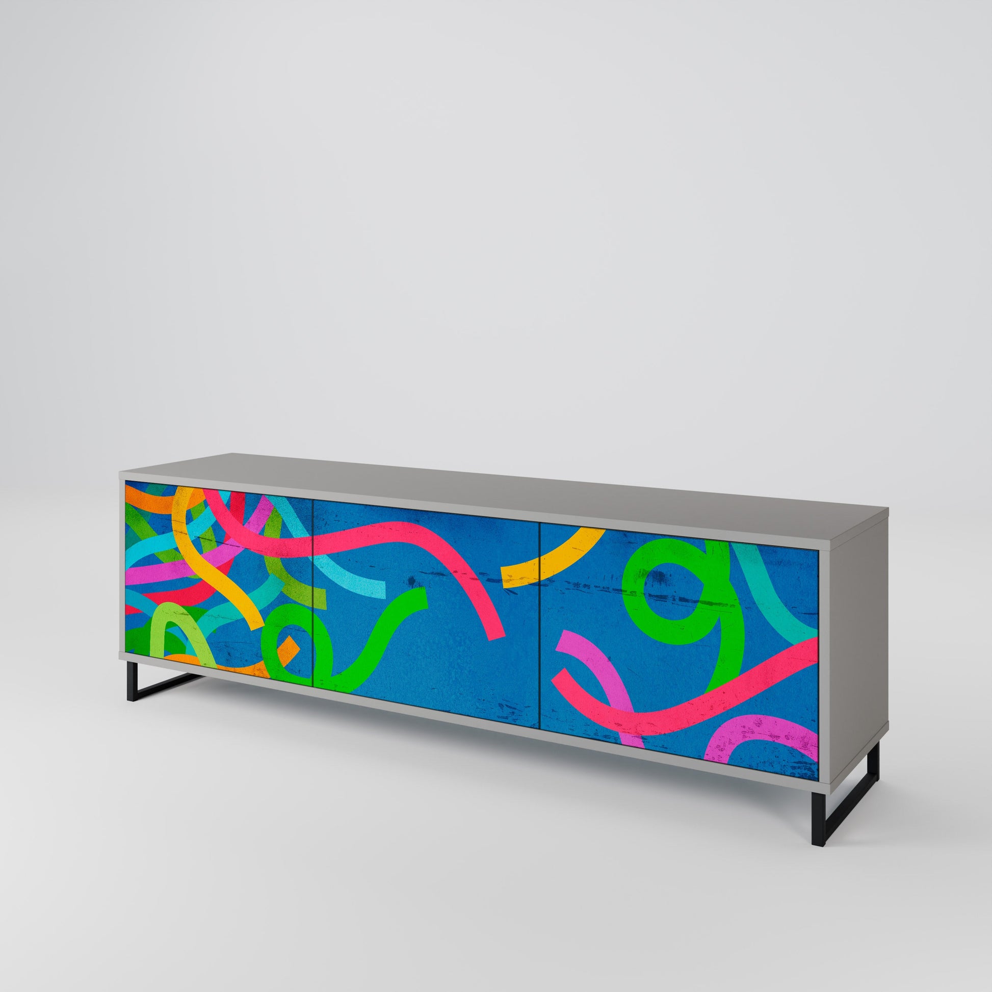 Meuble TV 3 portes STREAMER TANGLE, finition grise
