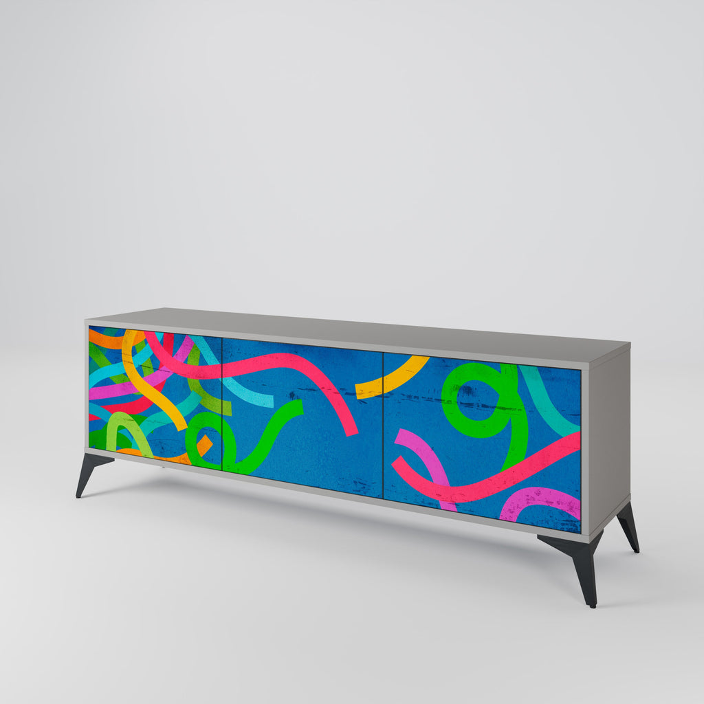 Meuble TV 3 portes STREAMER TANGLE, finition grise