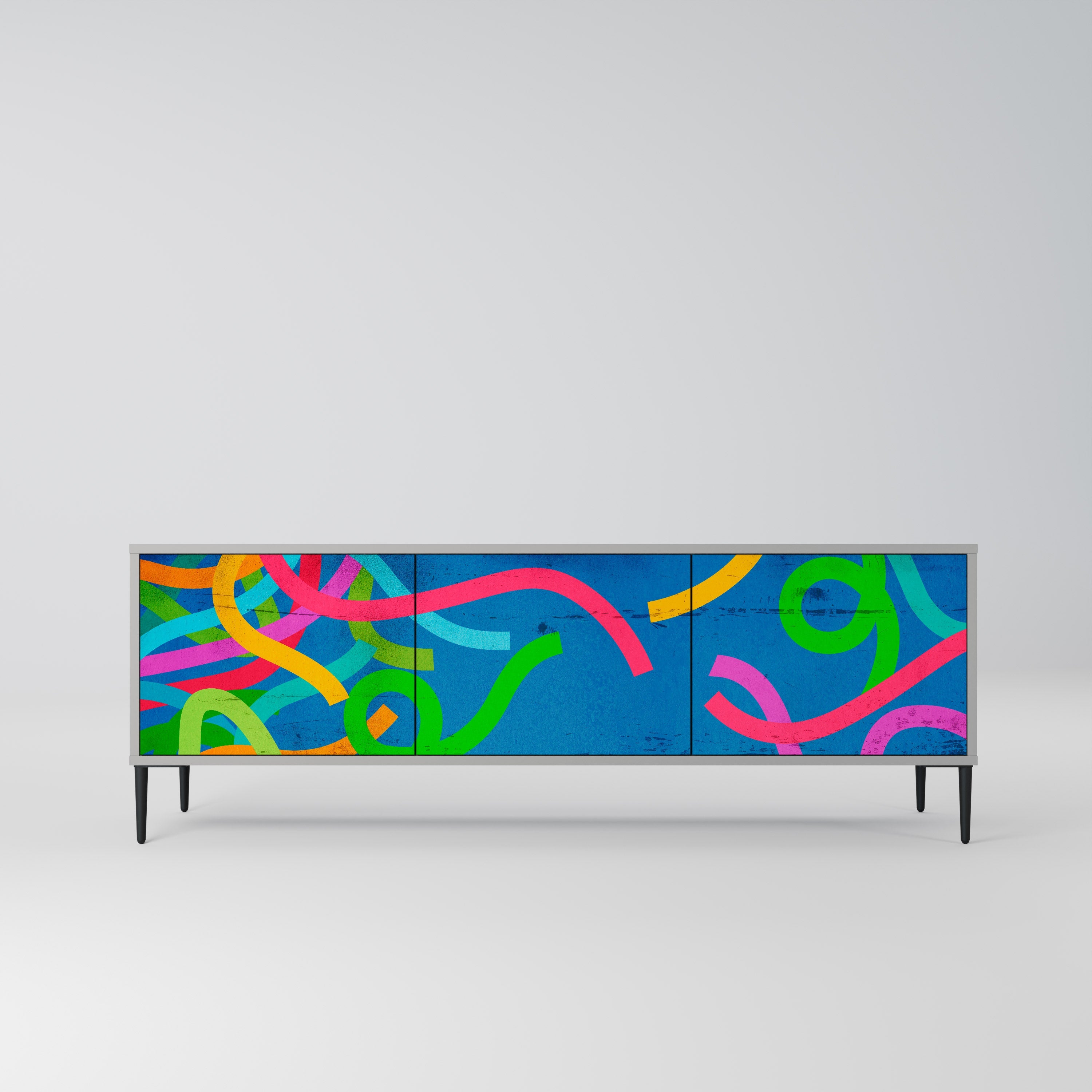 Meuble TV 3 portes STREAMER TANGLE, finition grise