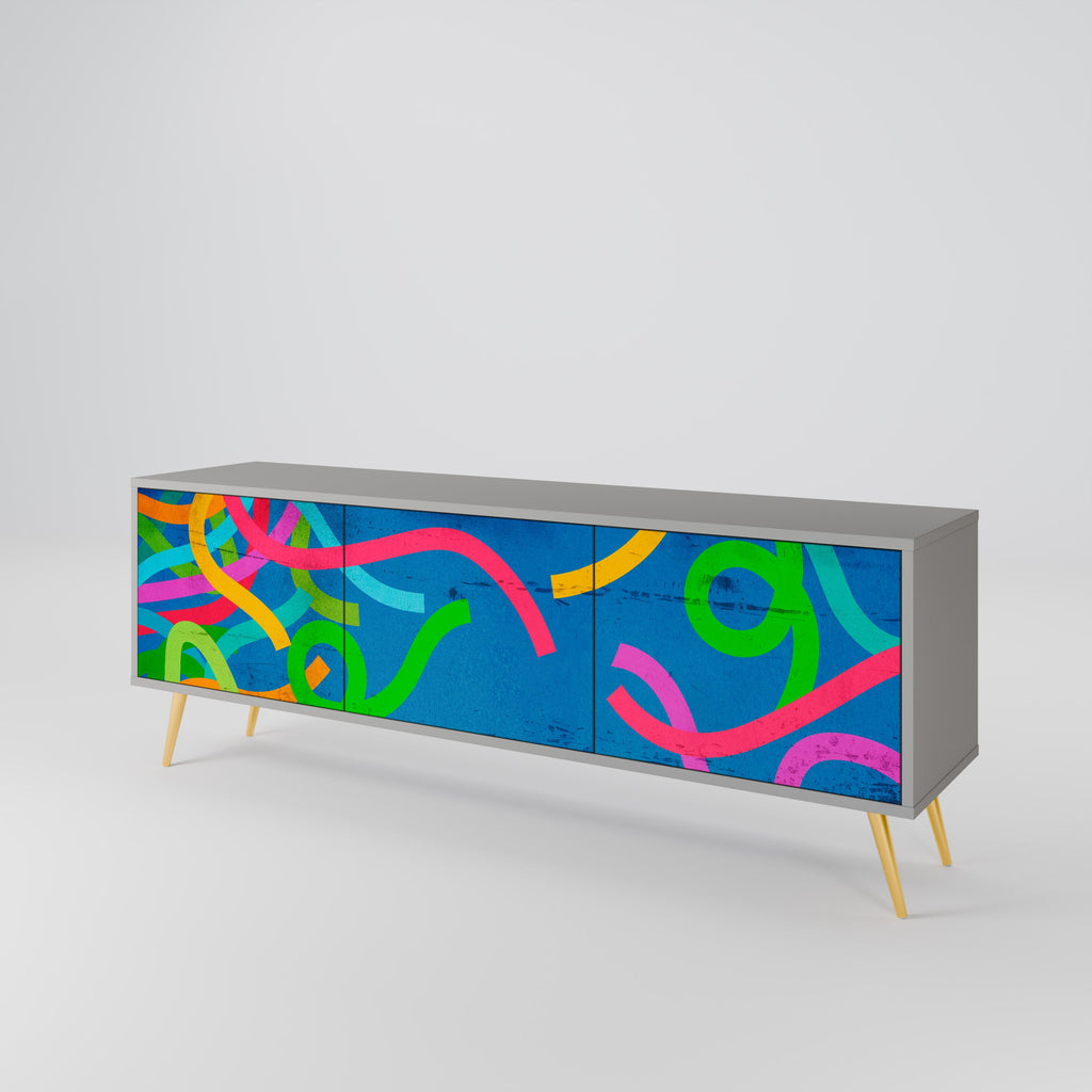 Meuble TV 3 portes STREAMER TANGLE, finition grise