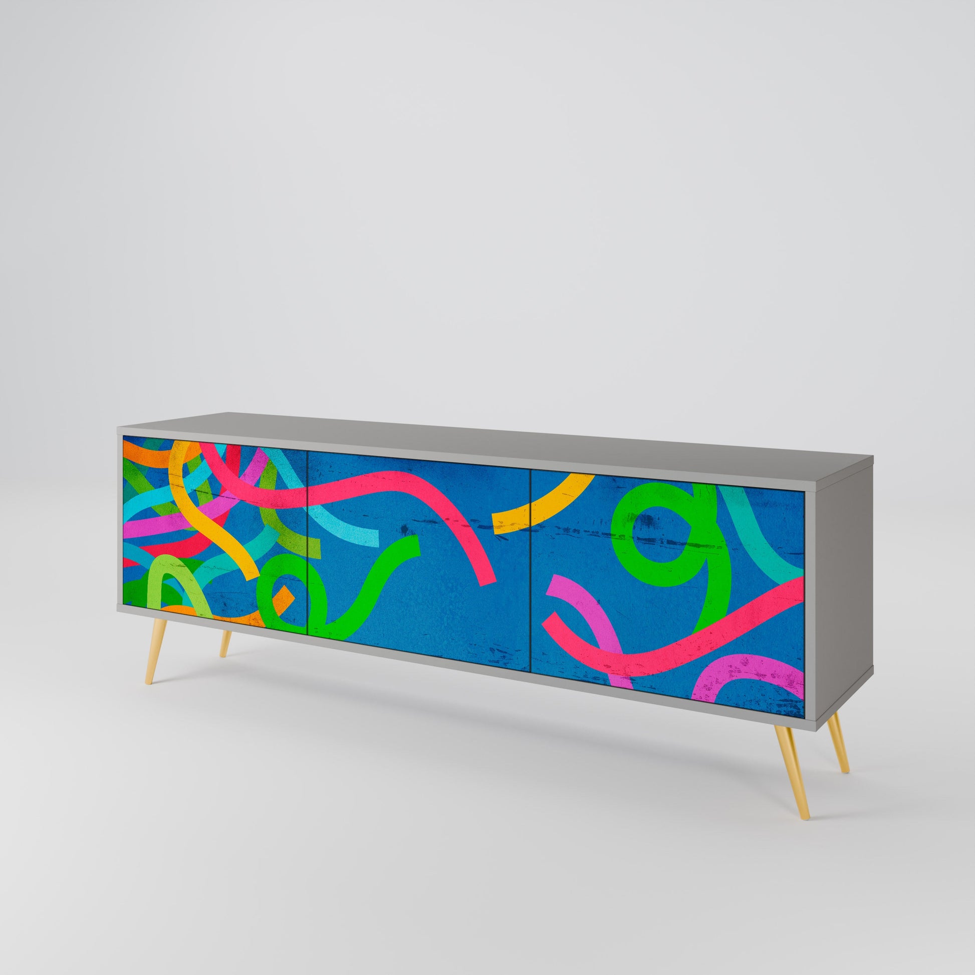 Meuble TV 3 portes STREAMER TANGLE, finition grise