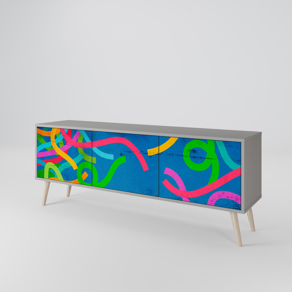 Meuble TV 3 portes STREAMER TANGLE, finition grise