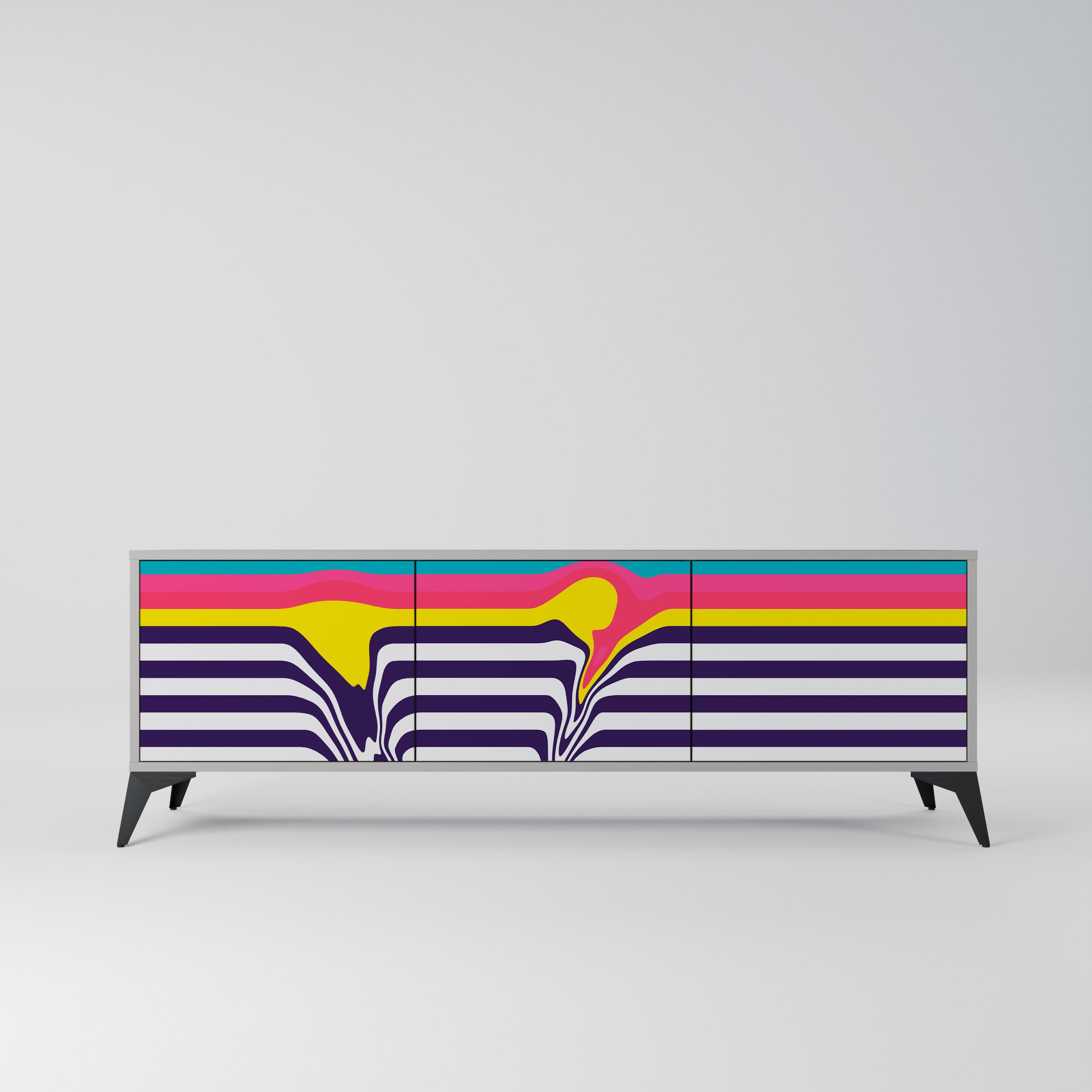 Meuble TV 3 portes TONE COLLAPSE finition grise