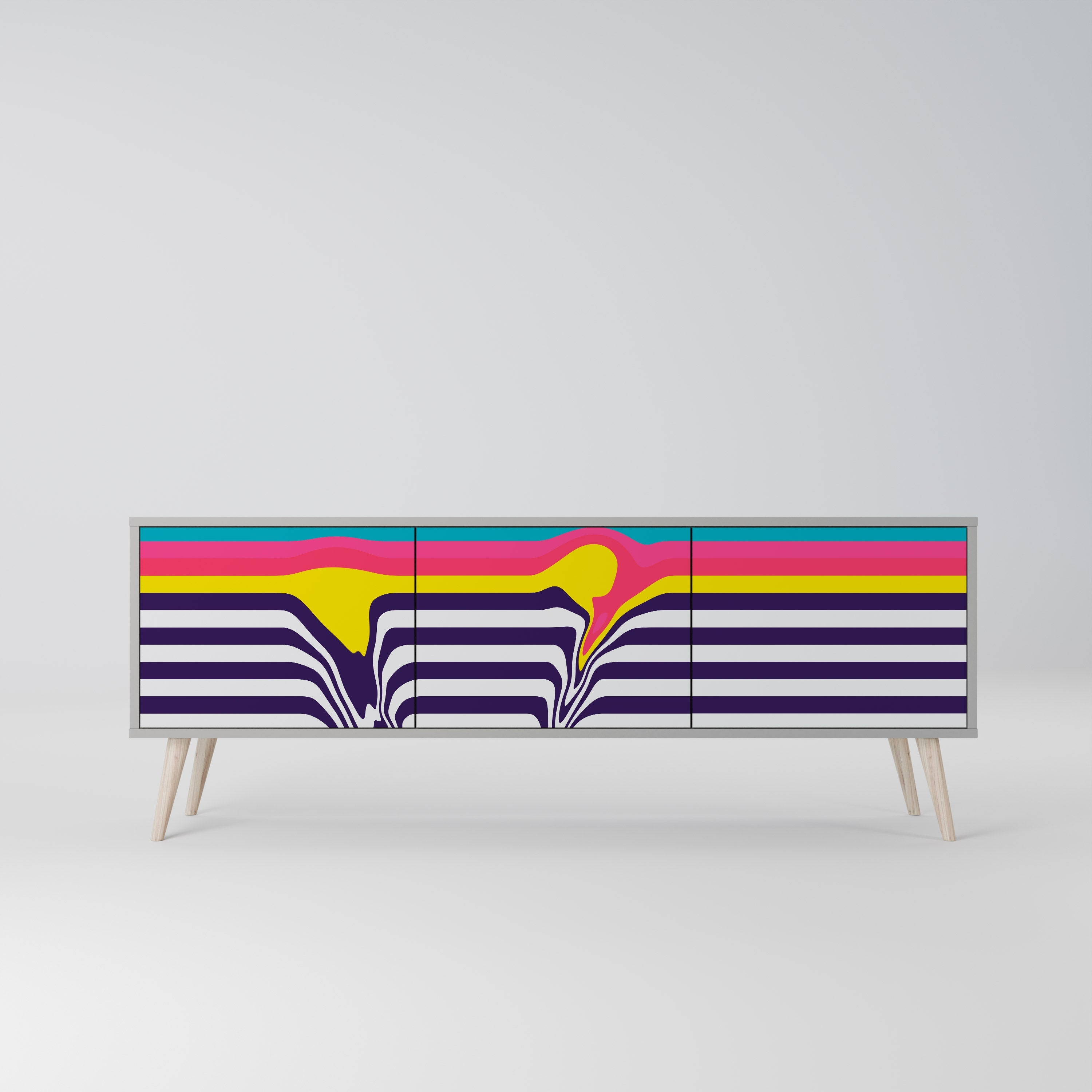 TONE COLLAPSE 3-Door TV Stand in Grey Finish