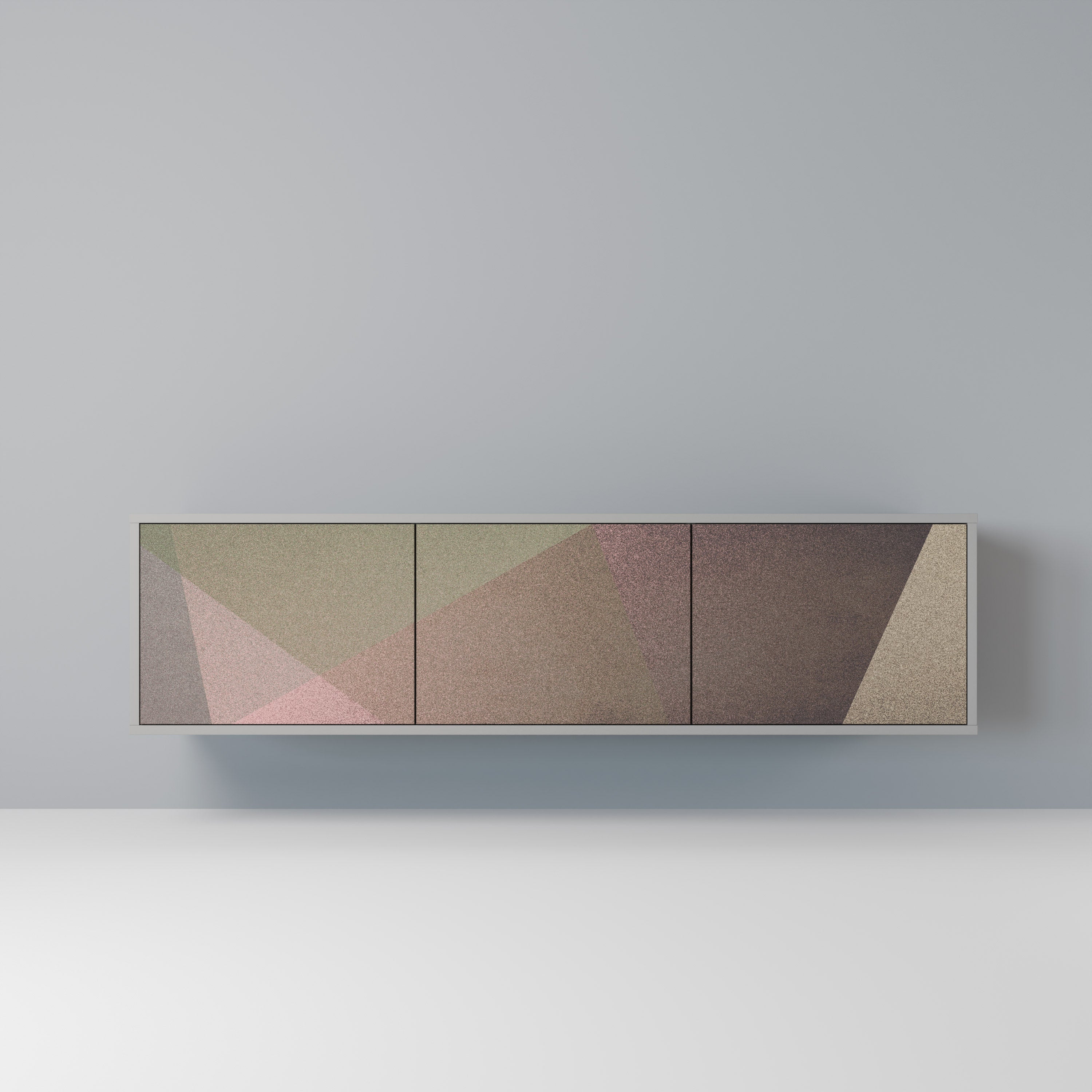 Meuble TV 3 portes BEIGE GEOMETRY, finition grise