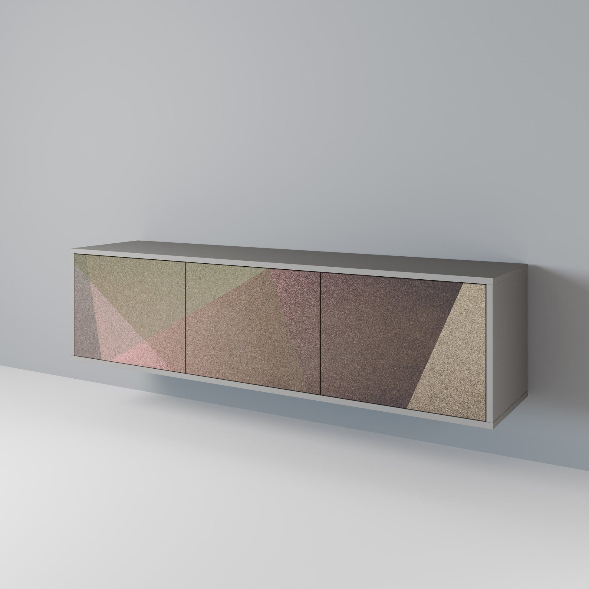 Meuble TV 3 portes BEIGE GEOMETRY, finition grise
