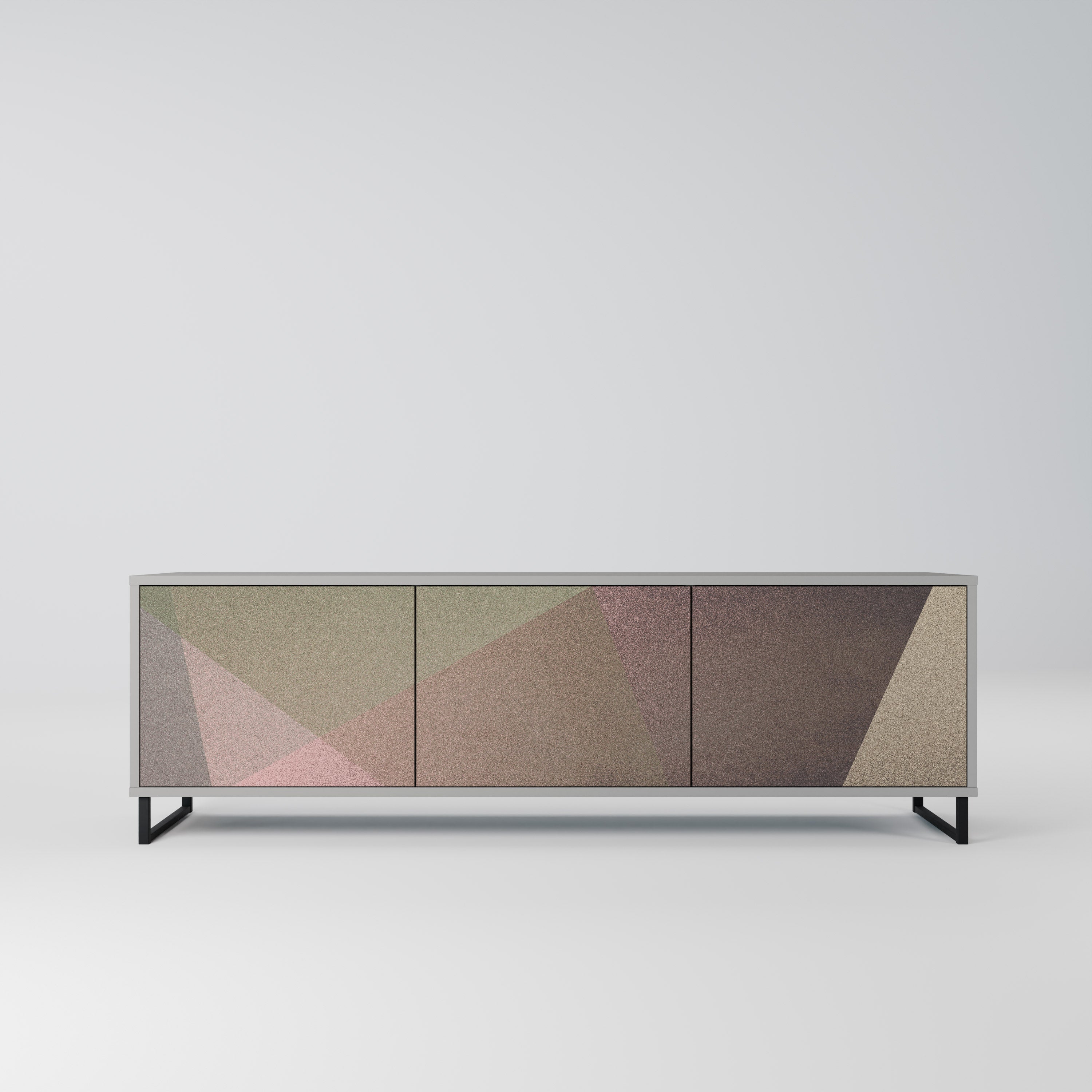 Meuble TV 3 portes BEIGE GEOMETRY, finition grise