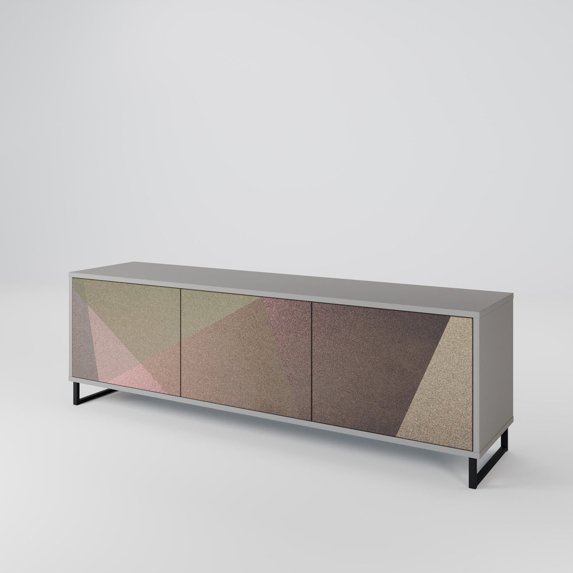 Meuble TV 3 portes BEIGE GEOMETRY, finition grise