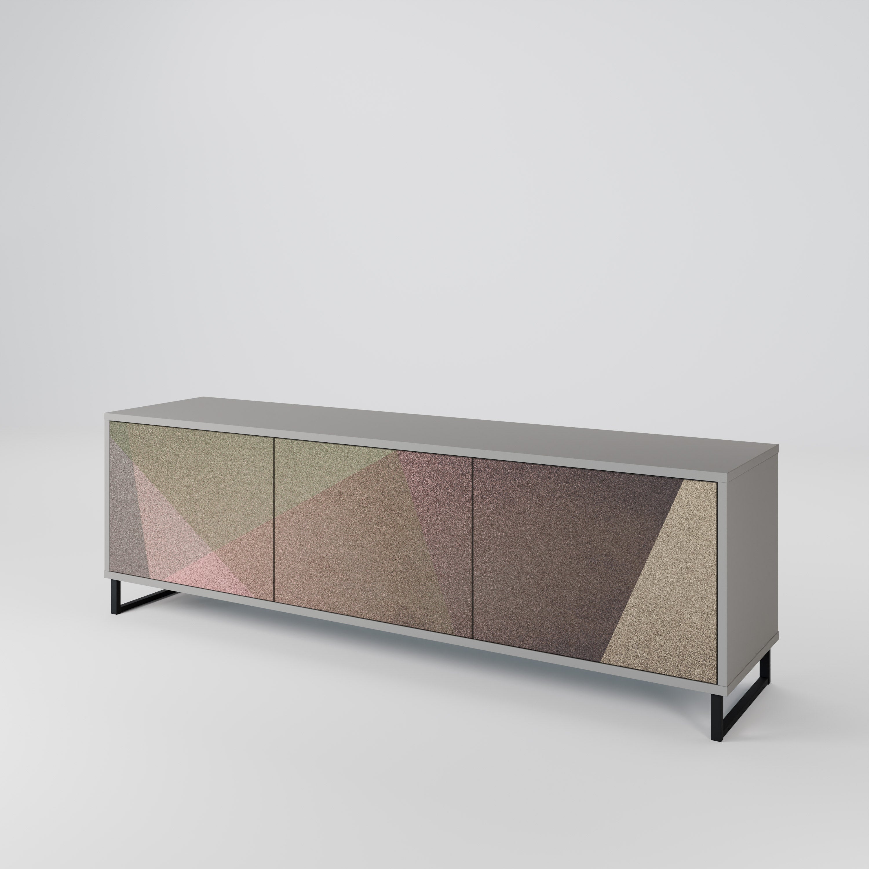 BEIGE GEOMETRY 3-Door TV Stand in Grey Finish