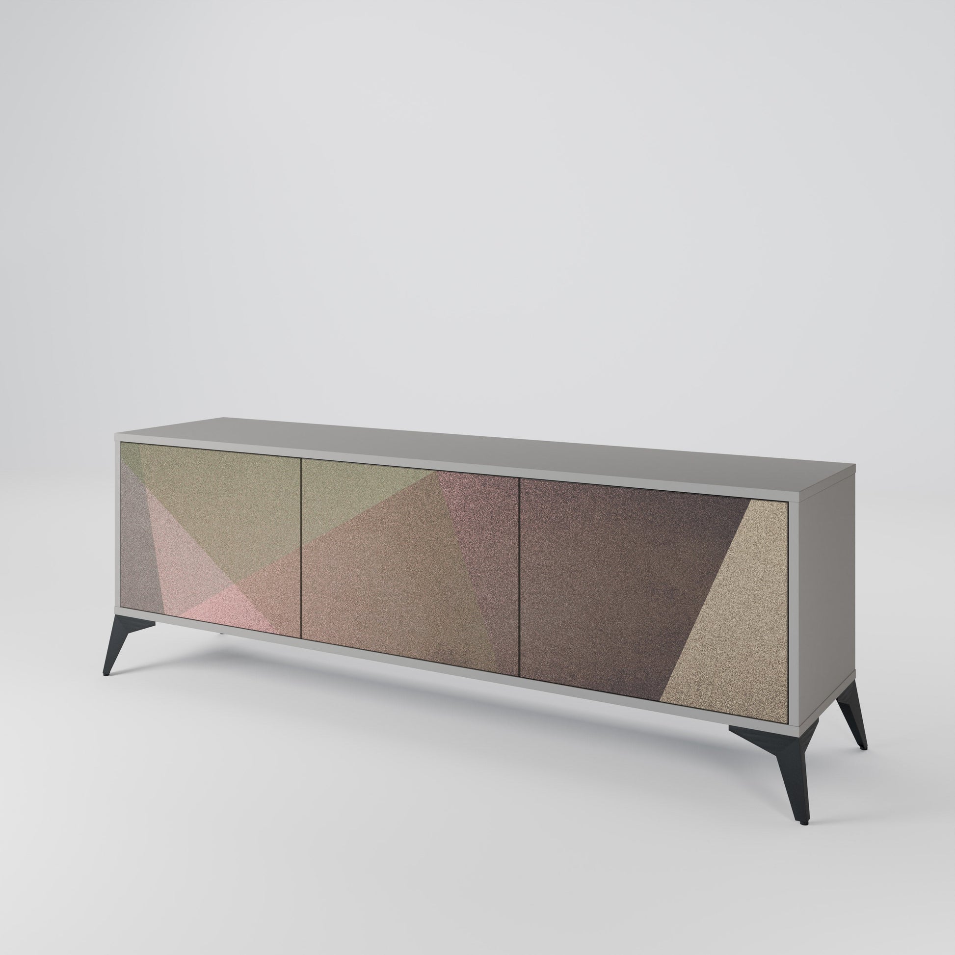 Meuble TV 3 portes BEIGE GEOMETRY, finition grise