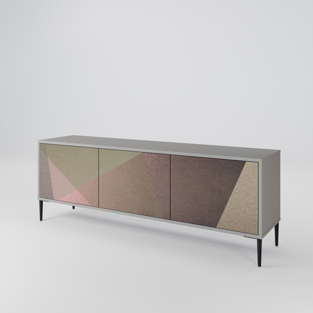 Meuble TV 3 portes BEIGE GEOMETRY, finition grise