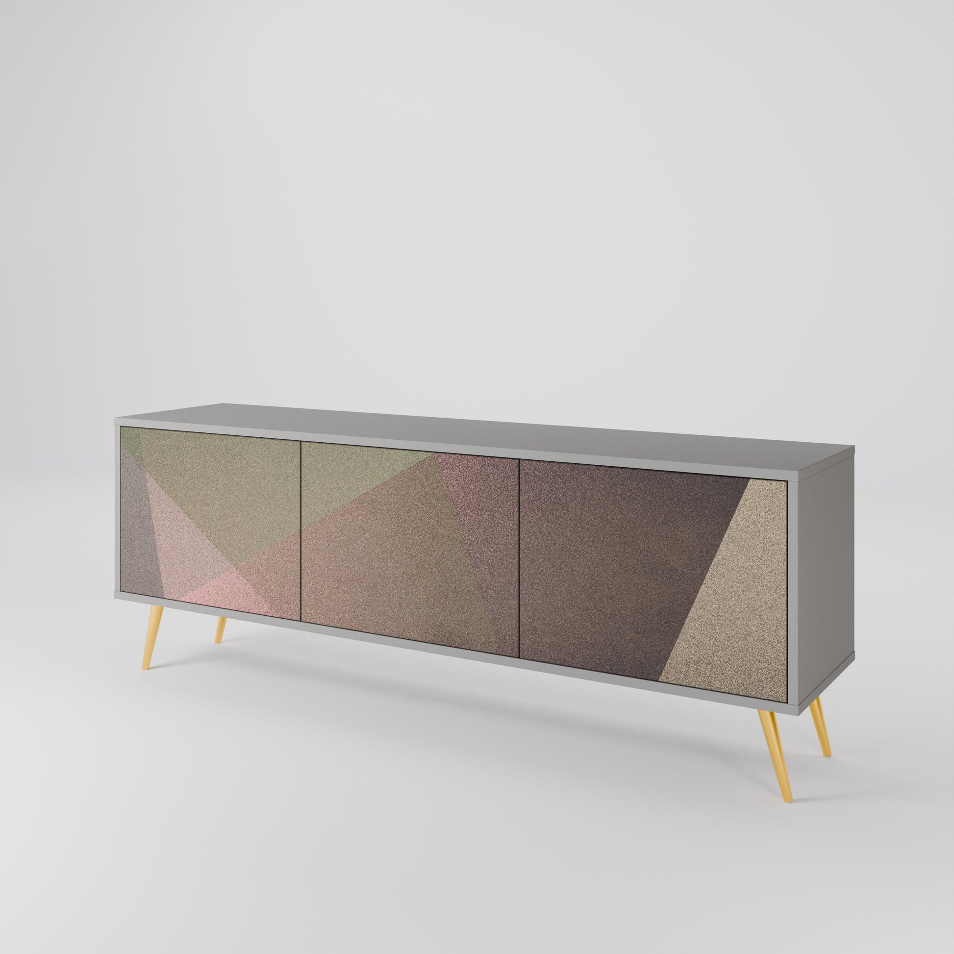 Meuble TV 3 portes BEIGE GEOMETRY, finition grise