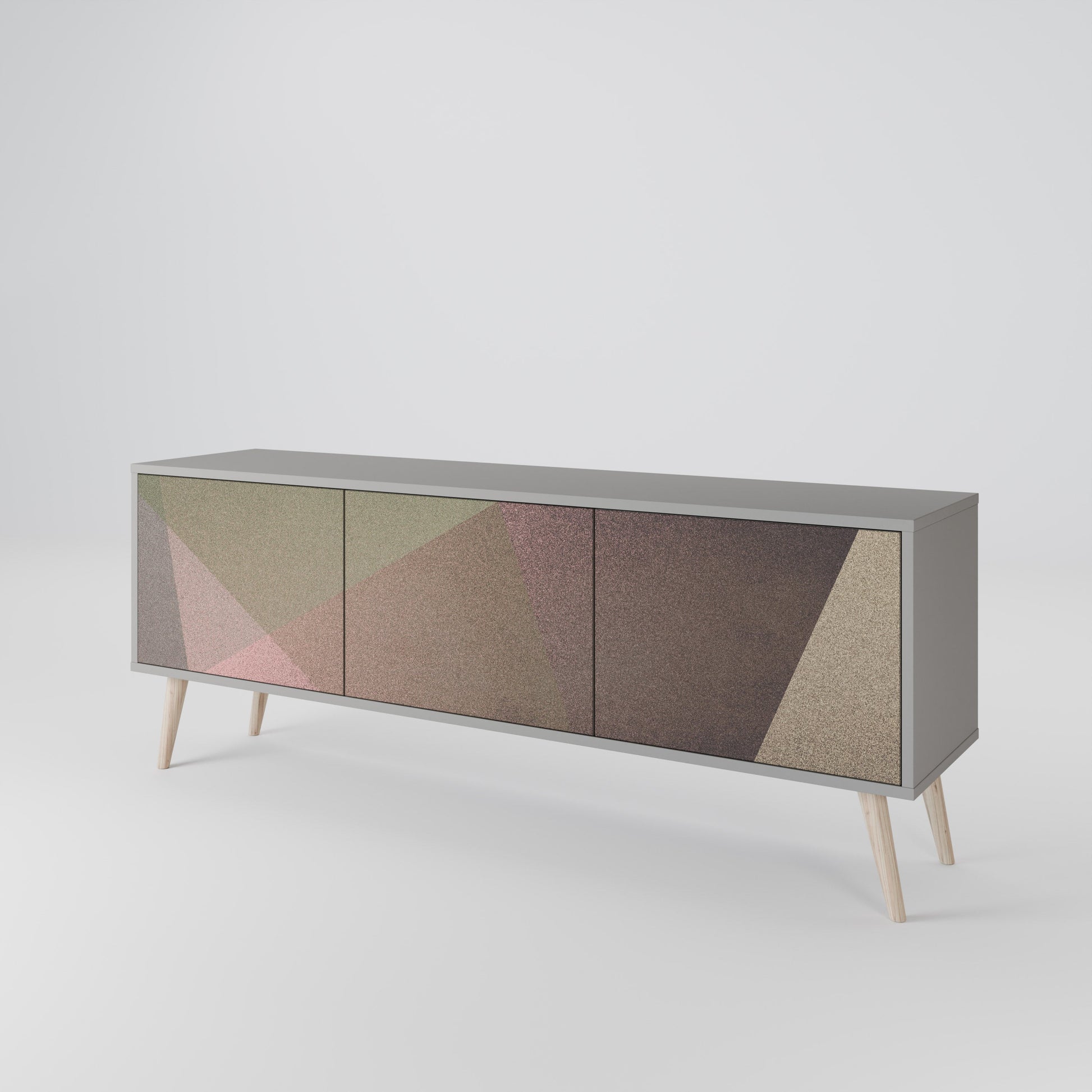 Meuble TV 3 portes BEIGE GEOMETRY, finition grise
