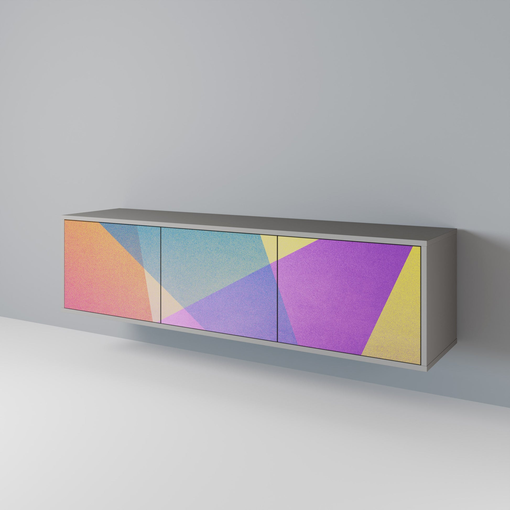 Meuble TV 3 portes BRIGHT GEOMETRY en finition grise